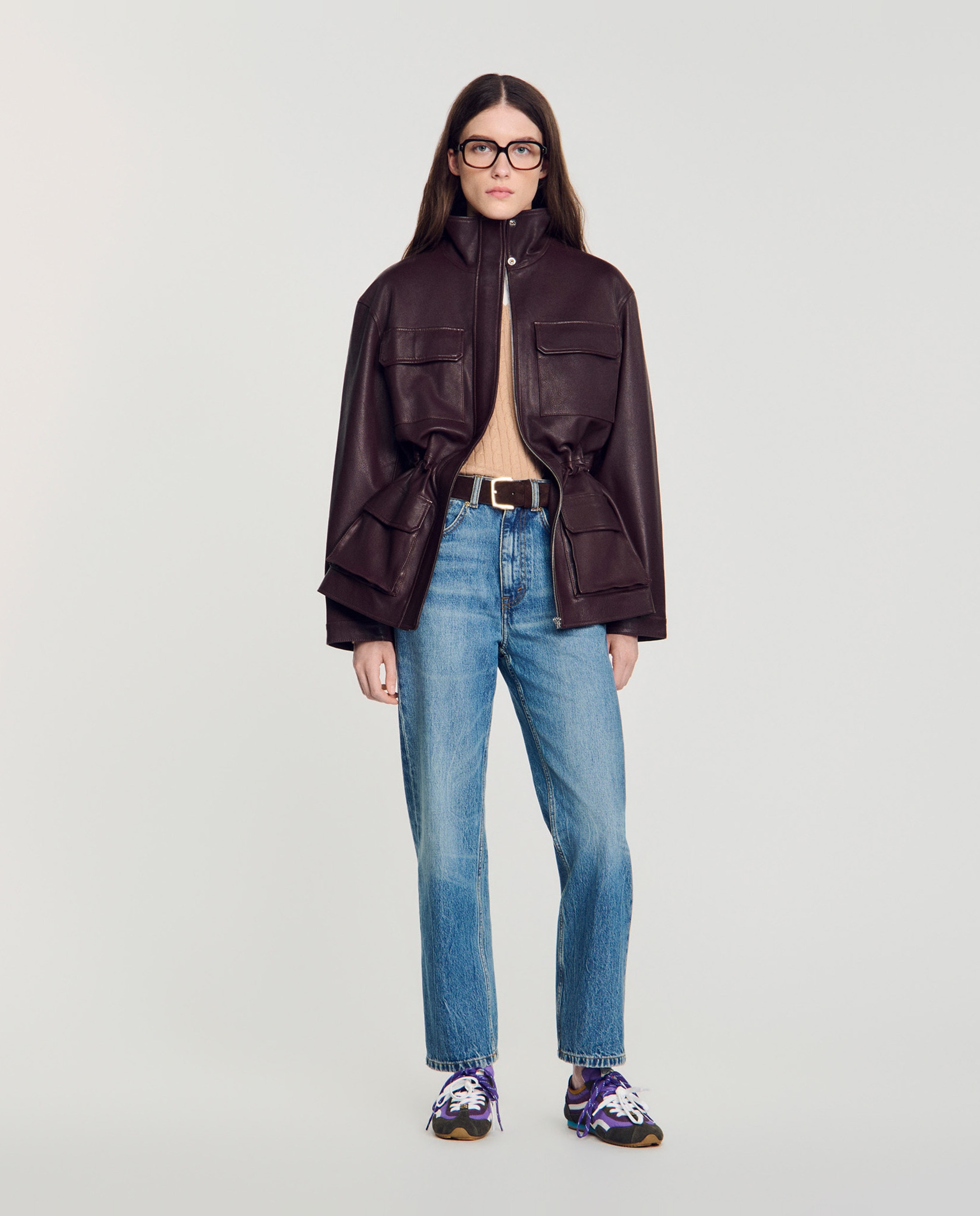 Imagen 5 de Cazadora de mujer oversize de lana con cuello de piel - Sandro - Rojo Rojo