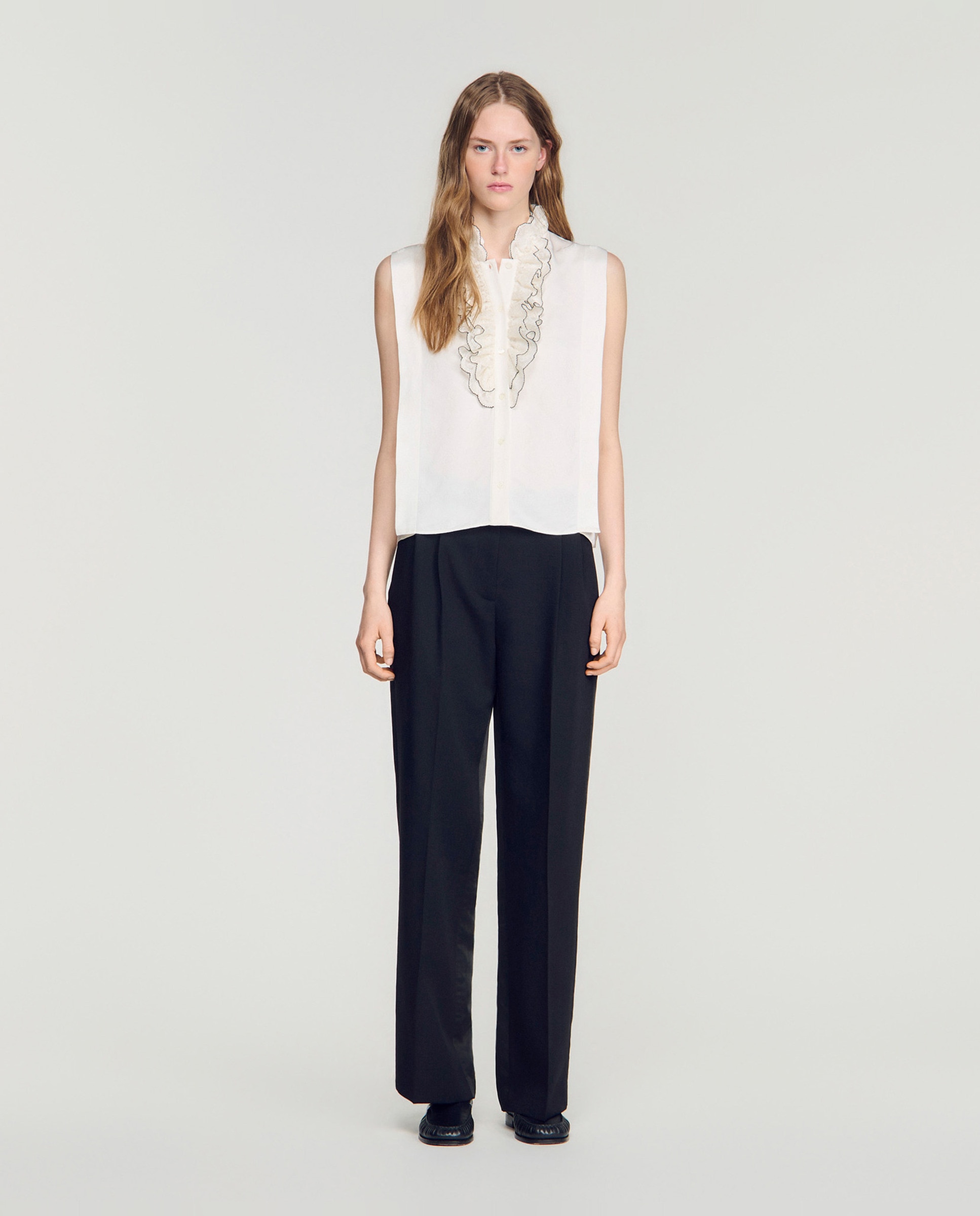 Blusa de mujer con motivo paisley y cuello de volantes - Sandro - Blanco Blanco-3