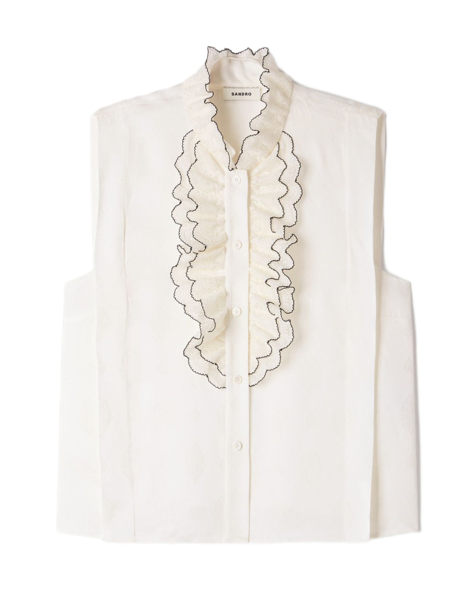 Blusa de mujer con motivo paisley y cuello de volantes - Sandro - Blanco Blanco-6