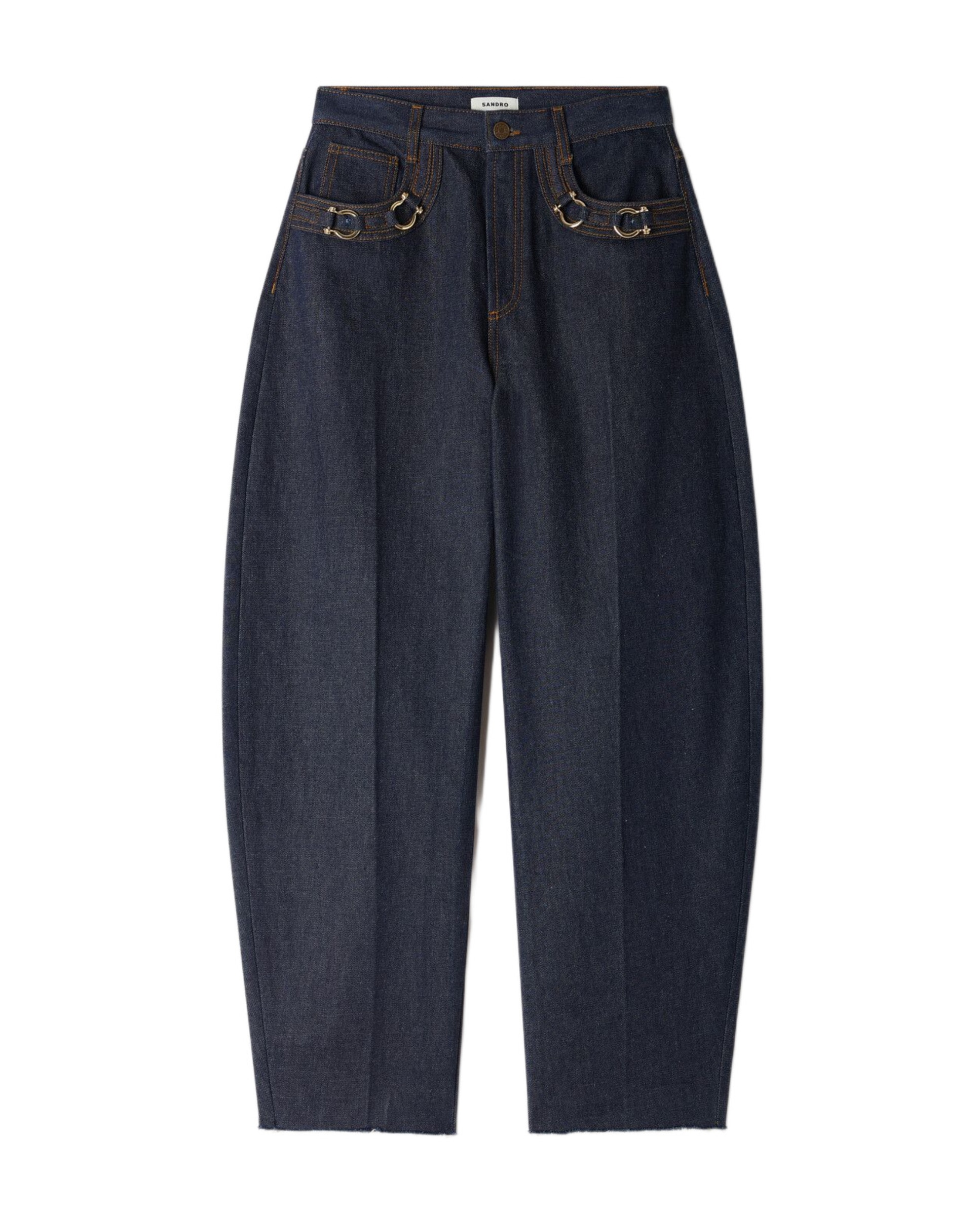 Vaquero ancho de mujer 100% algodón con detalles metálicos - Sandro - Azul Azul-6