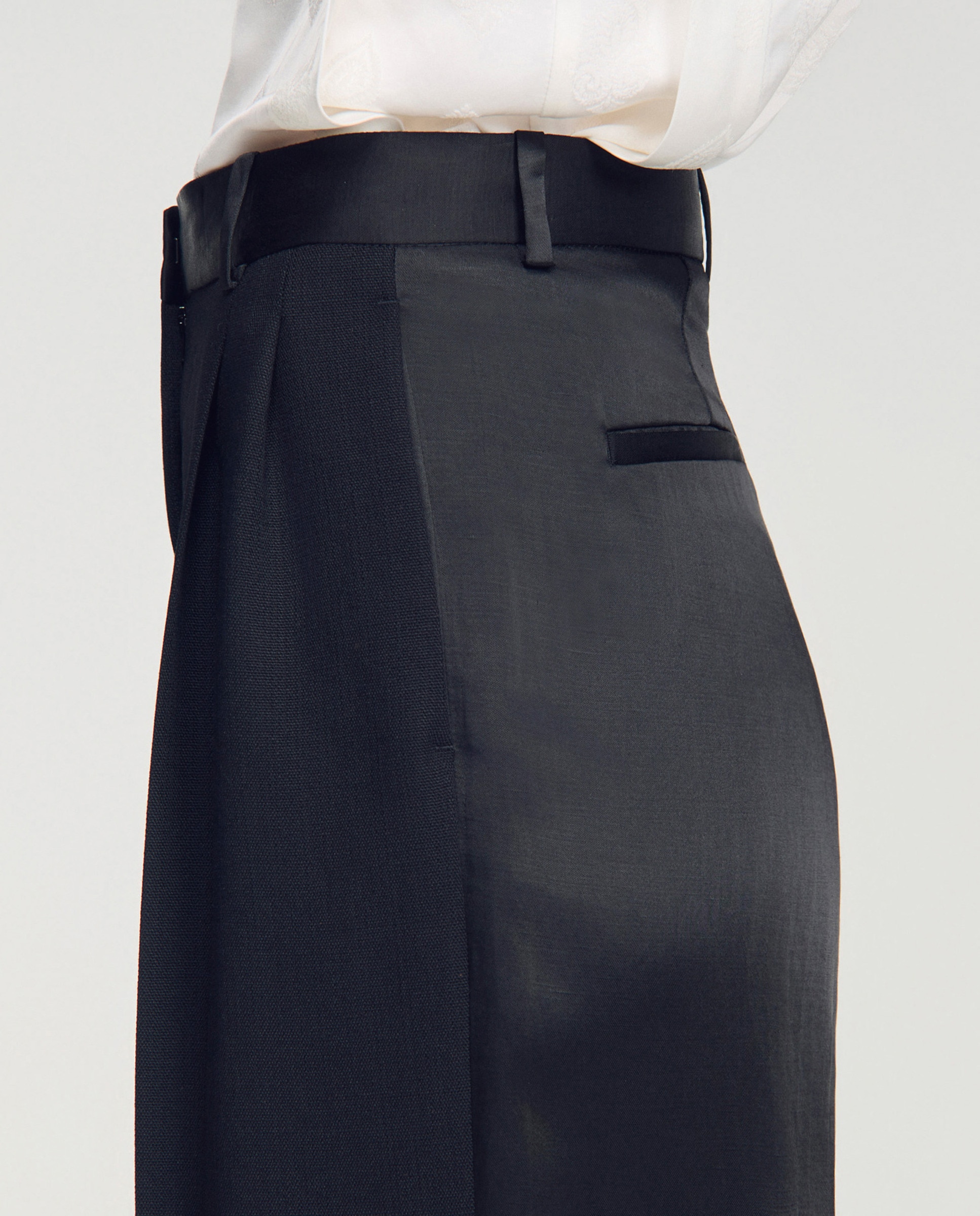 Pantalones de vestir anchos de mujer bimateria de lino satinados - Sandro - Negro Negro-5