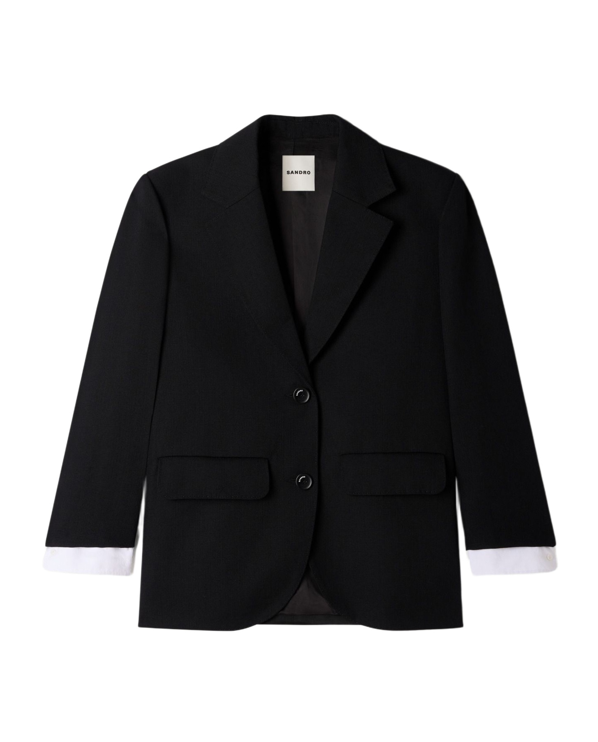 Blazer de mujer ancho bimaterial 100% lana - Sandro - Negro Negro-6