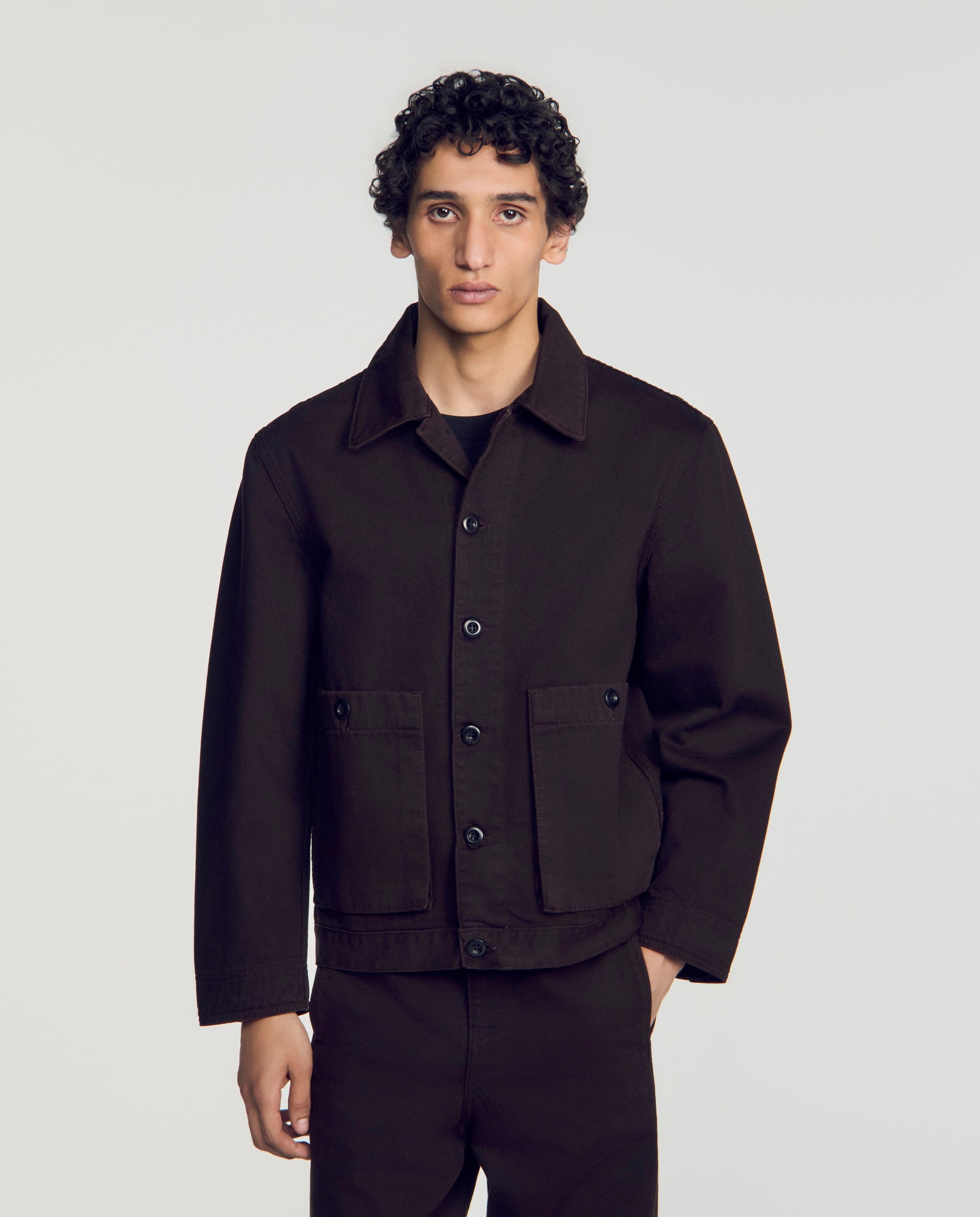 Imagen 1 de Cazadora vaquera de hombre estilo worker con bolsillos - Sandro - Marrón oscuro Marrón oscuro