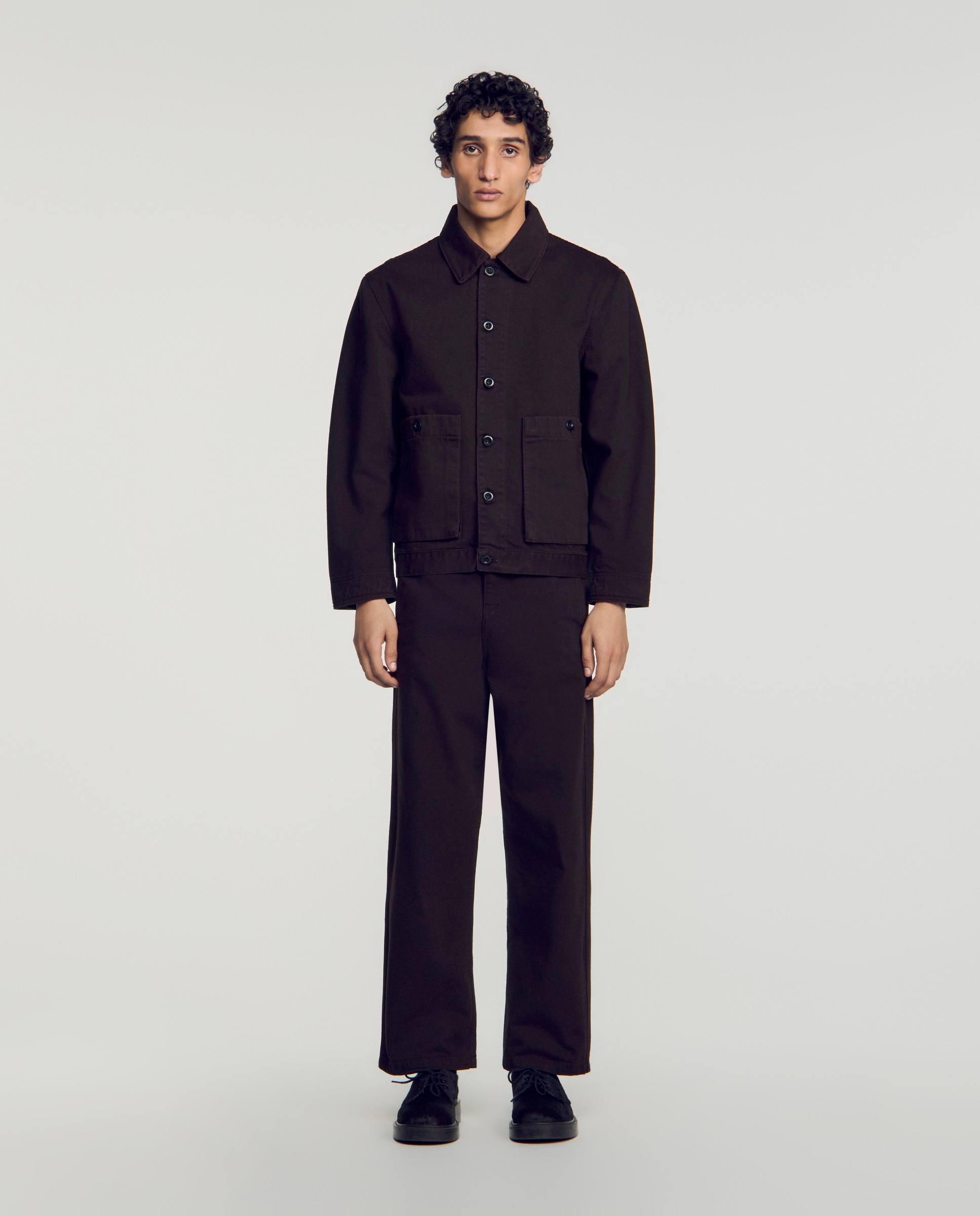 Imagen 3 de Cazadora vaquera de hombre estilo worker con bolsillos - Sandro - Marrón oscuro Marrón oscuro