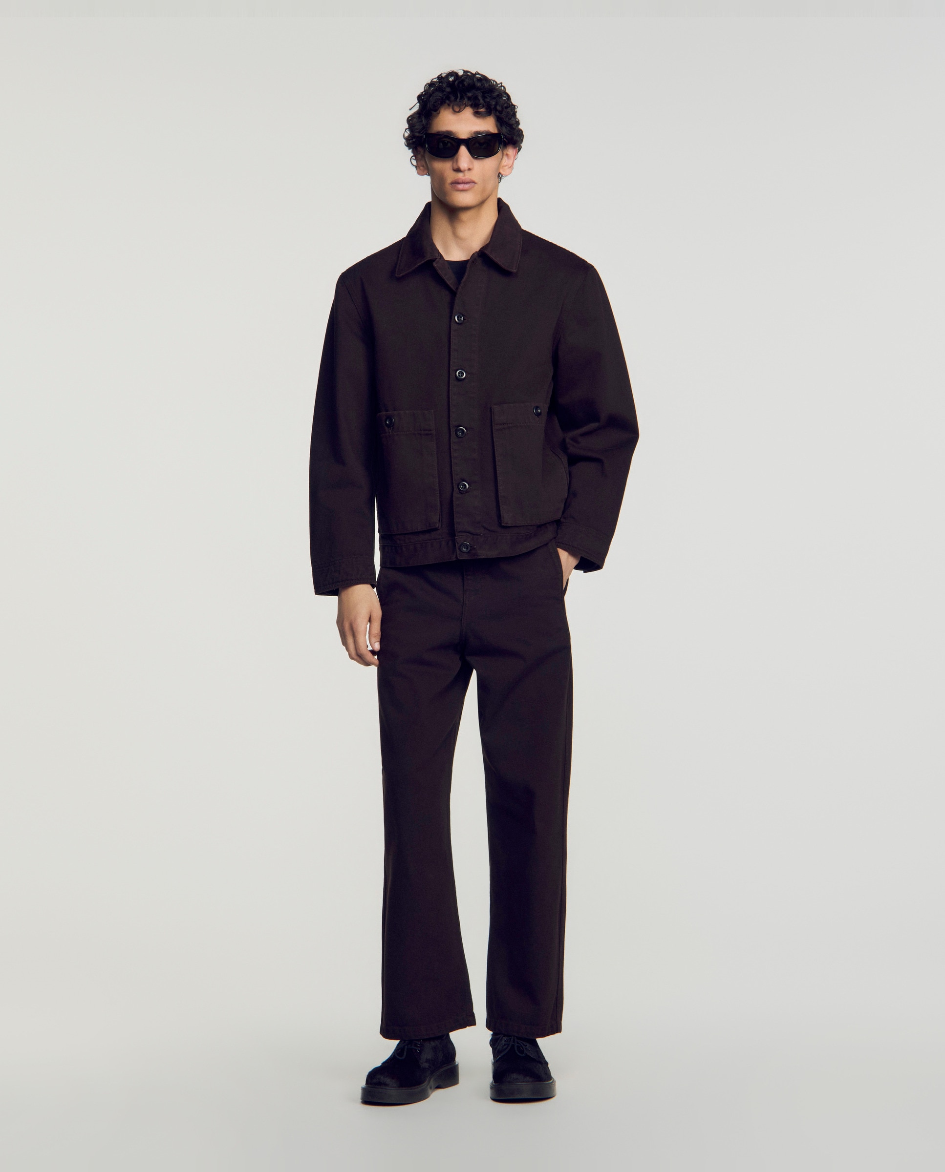 Imagen 4 de Cazadora vaquera de hombre estilo worker con bolsillos - Sandro - Marrón oscuro Marrón oscuro