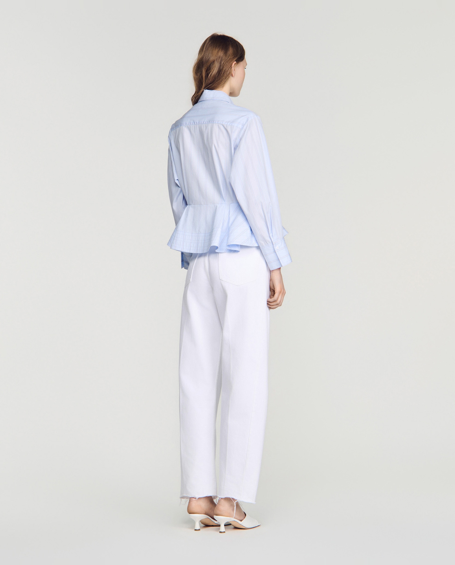 Camisa de mujer peplum a rayas entallada 100% algodón - Sandro - Azul claro Azul claro-2