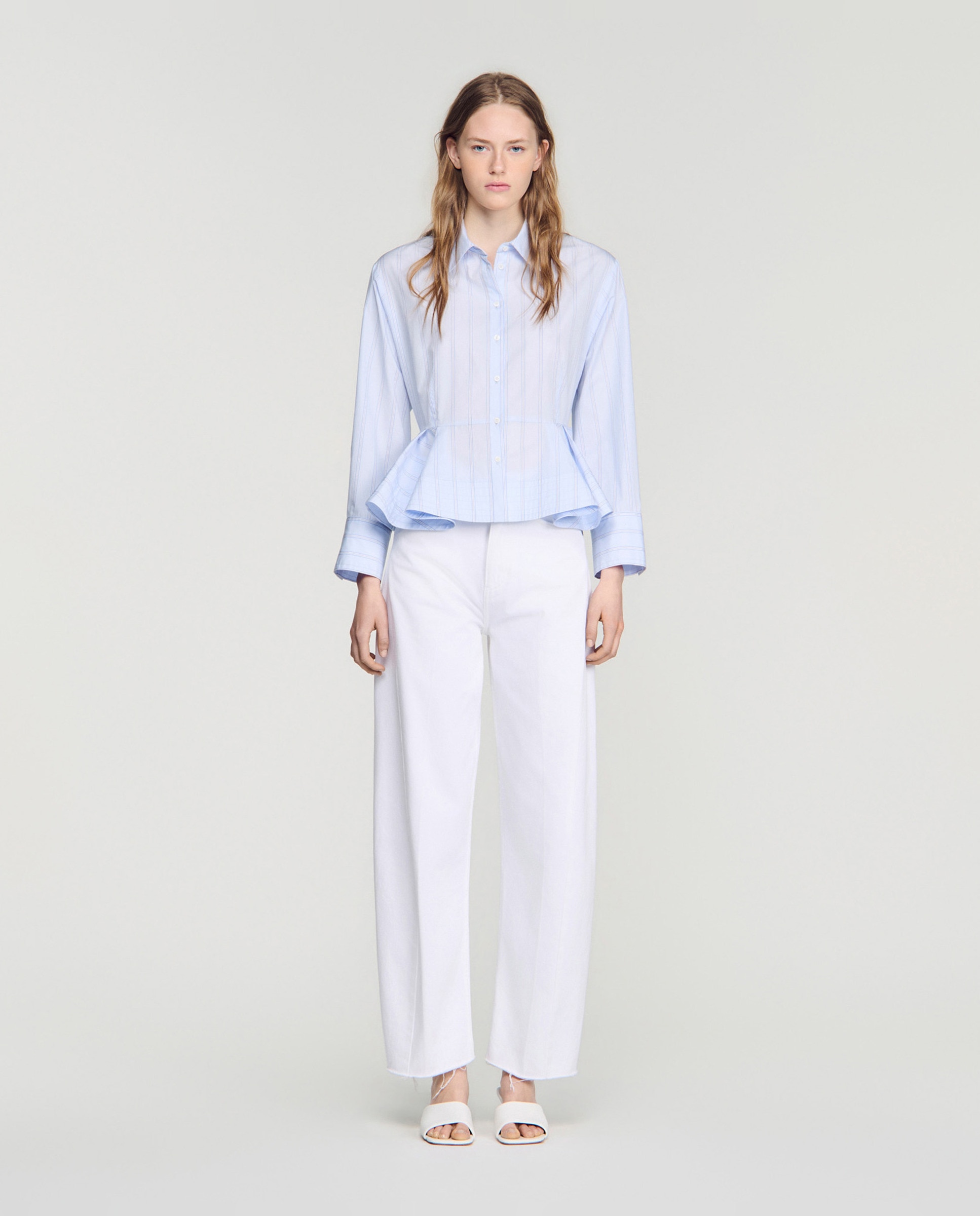 Camisa de mujer peplum a rayas entallada 100% algodón - Sandro - Azul claro Azul claro-3