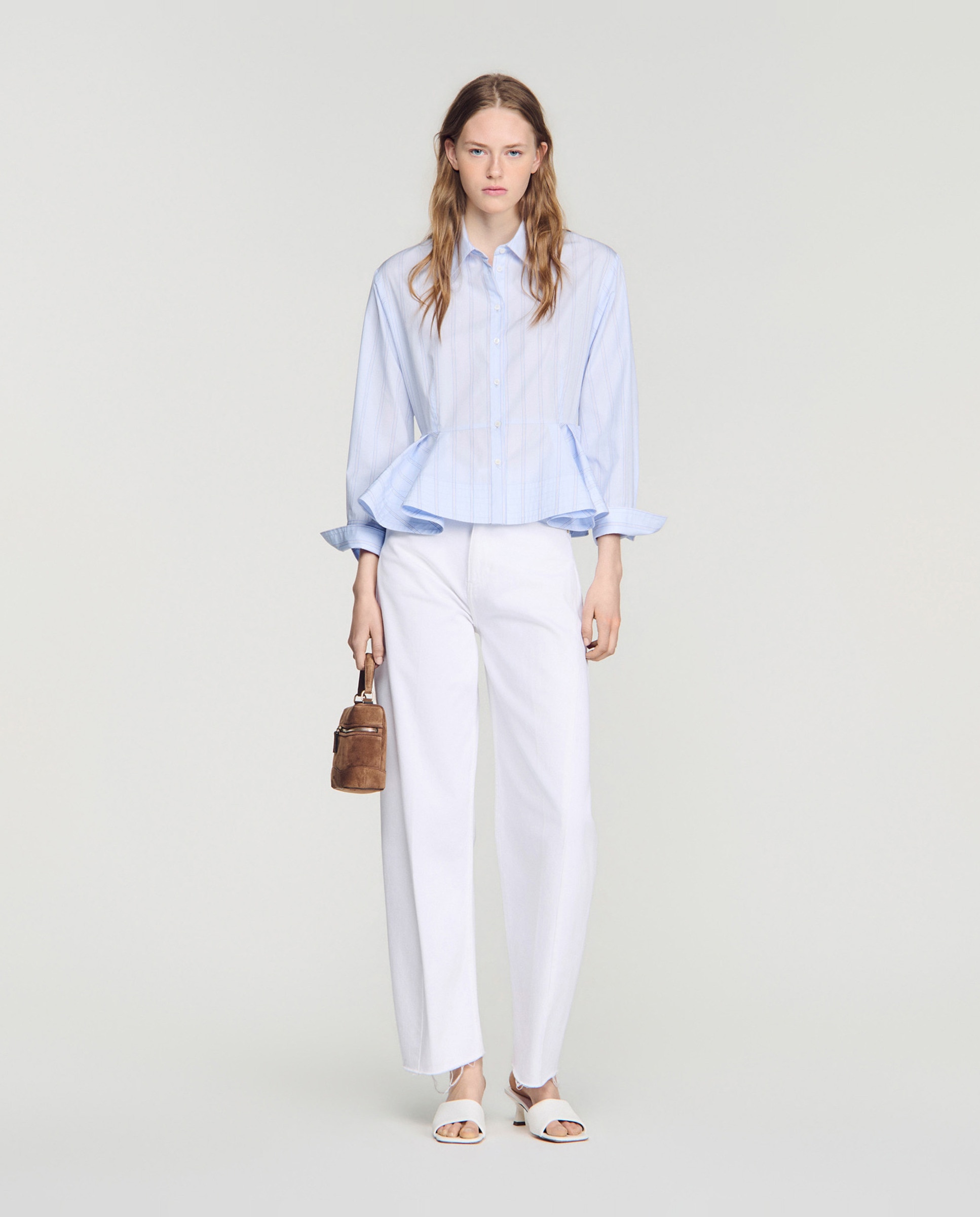 Camisa de mujer peplum a rayas entallada 100% algodón - Sandro - Azul claro Azul claro-5