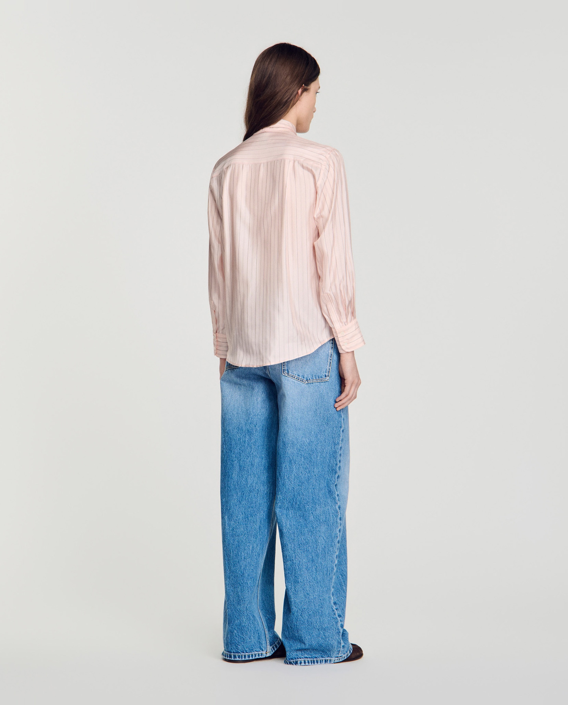 Camisa de mujer de rayas con lazada - Sandro - Rosa Rosa-2