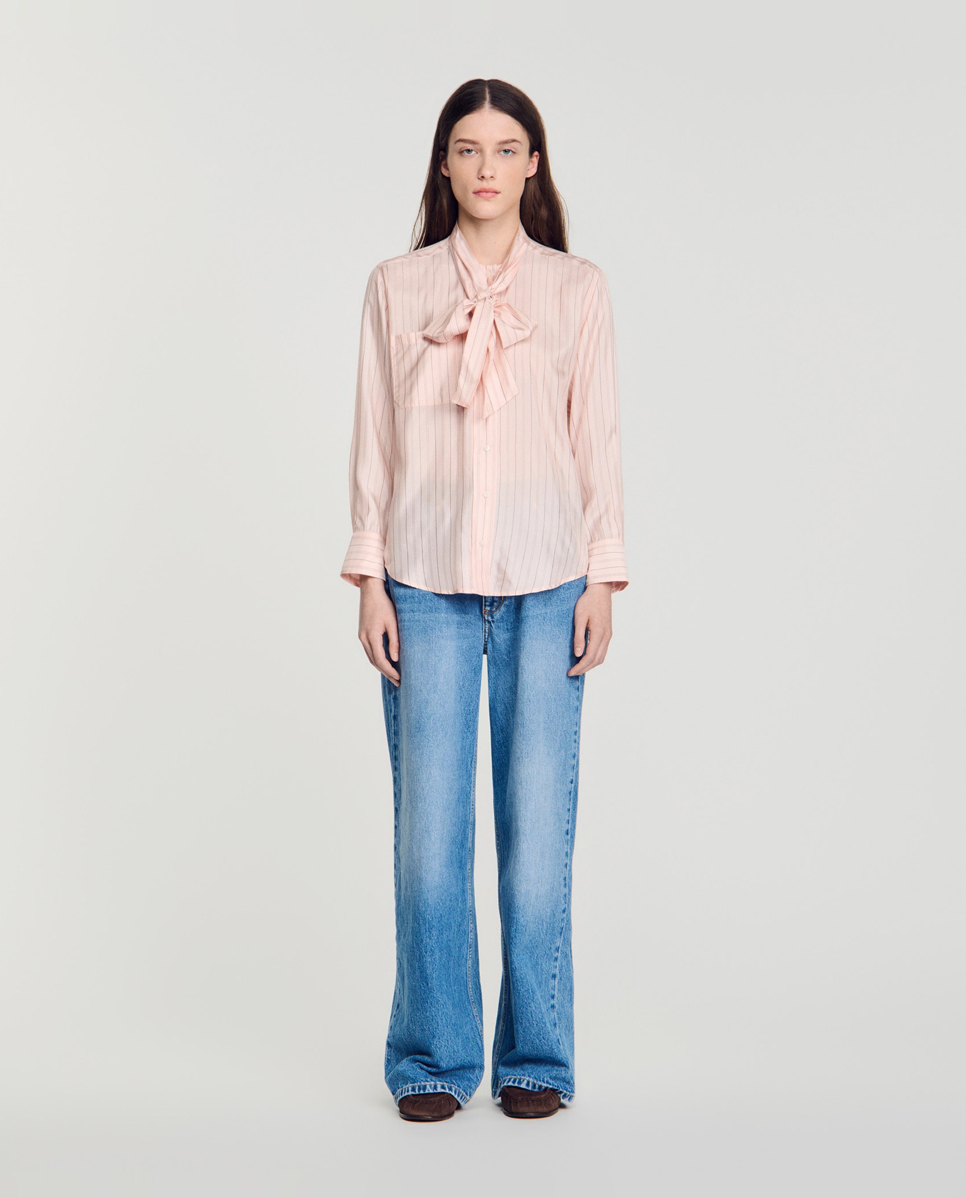 Camisa de mujer de rayas con lazada - Sandro - Rosa Rosa-3