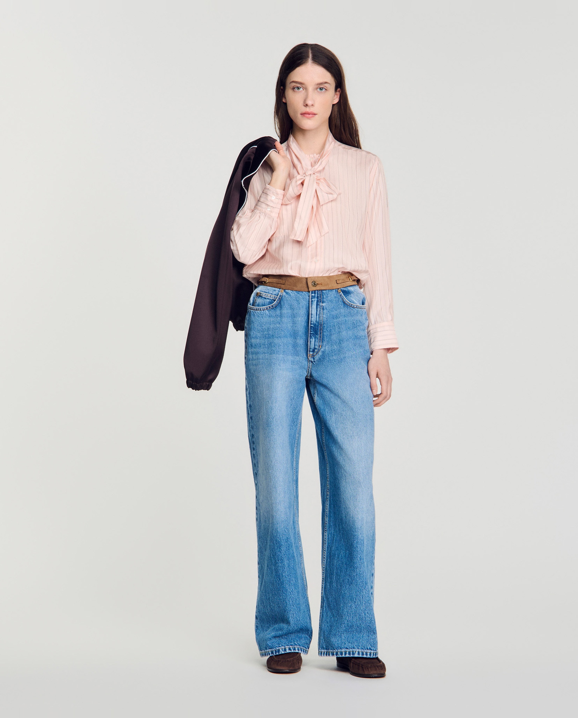 Camisa de mujer de rayas con lazada - Sandro - Rosa Rosa-4