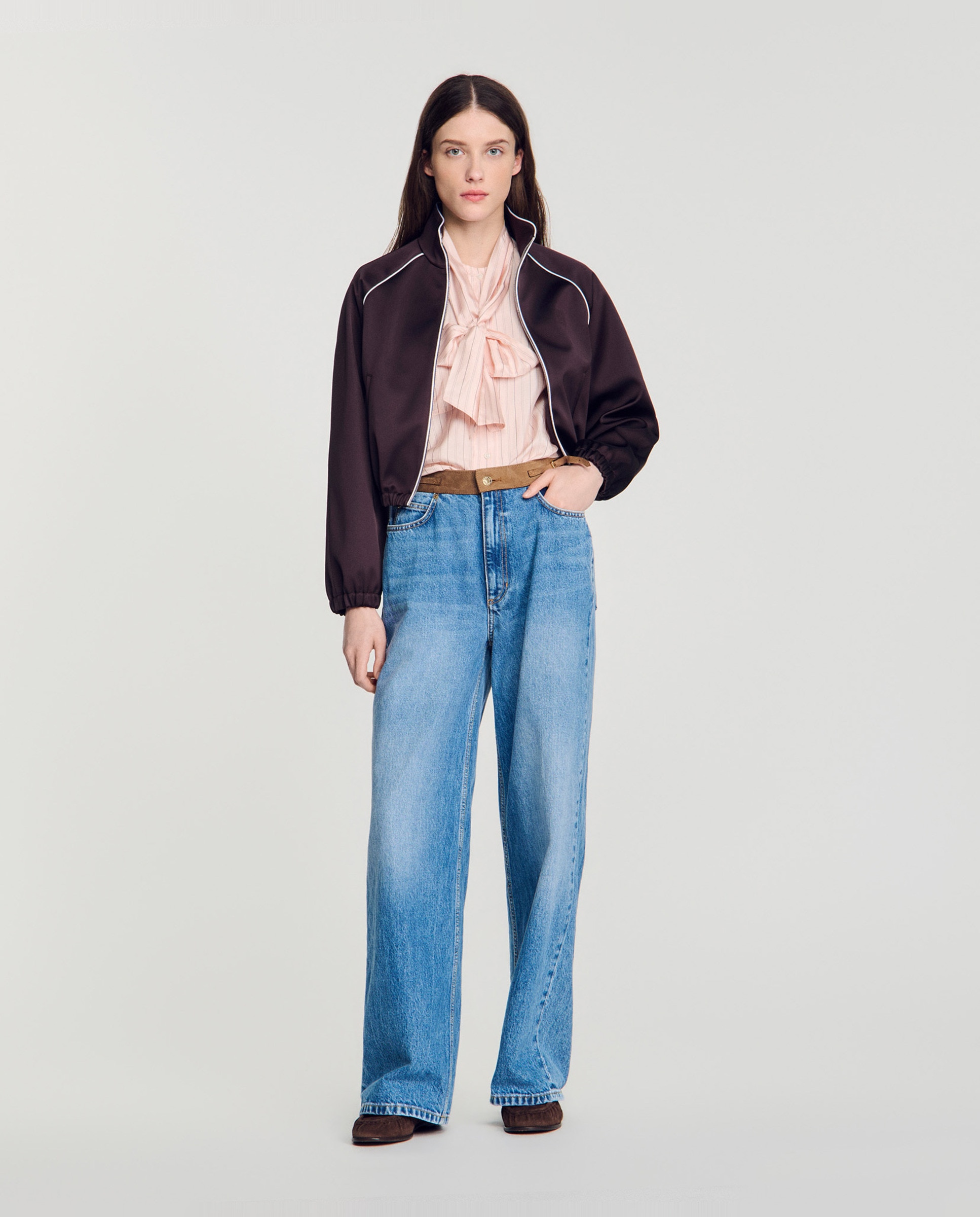 Camisa de mujer de rayas con lazada - Sandro - Rosa Rosa-5
