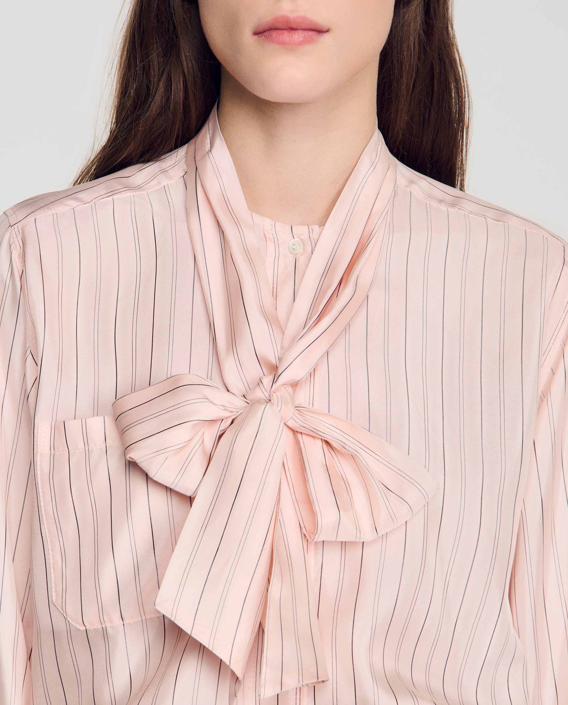 Camisa de mujer de rayas con lazada - Sandro - Rosa Rosa-6