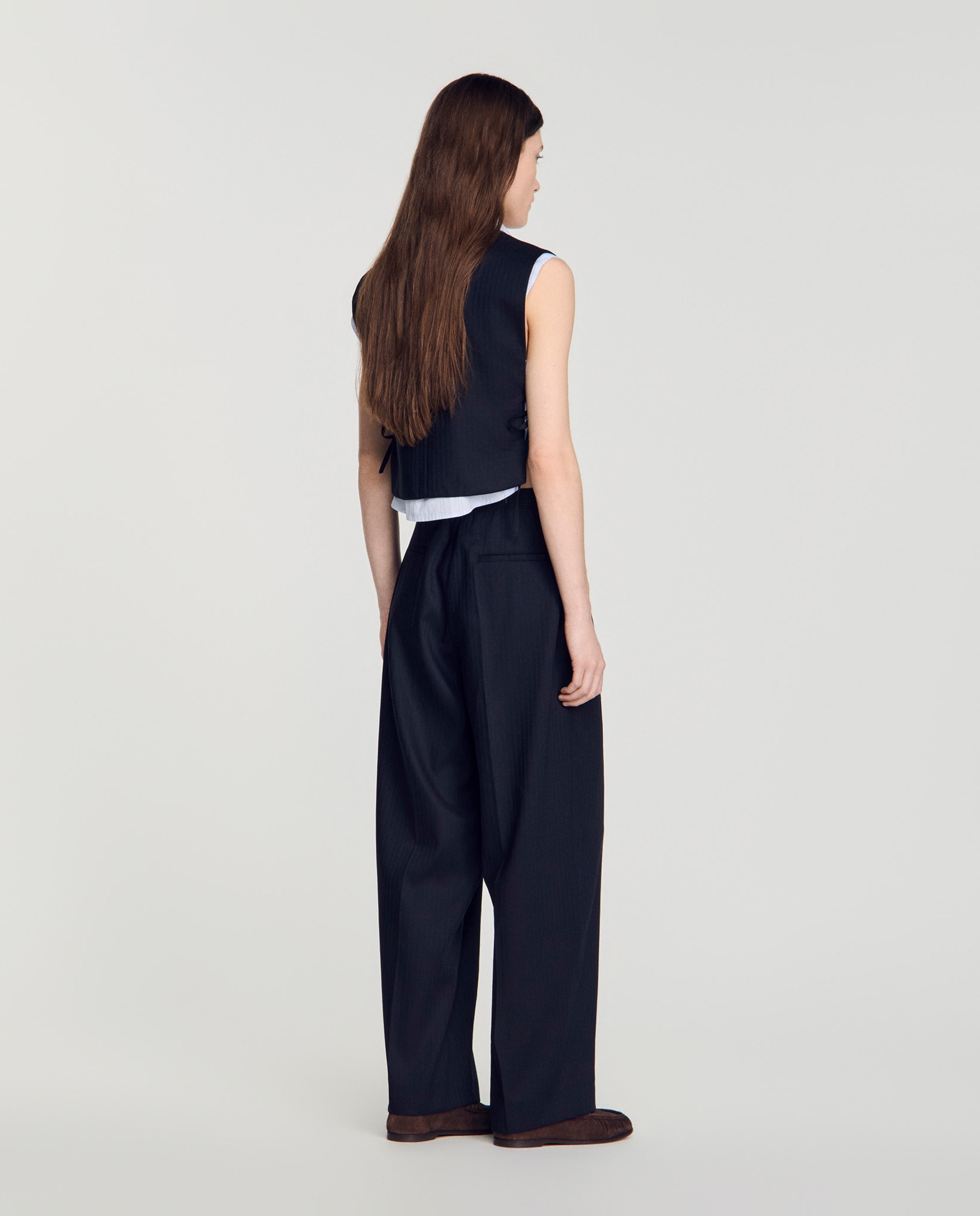Pantalones anchos de mujer a rayas con lana - Sandro - Azul marino Azul marino-3