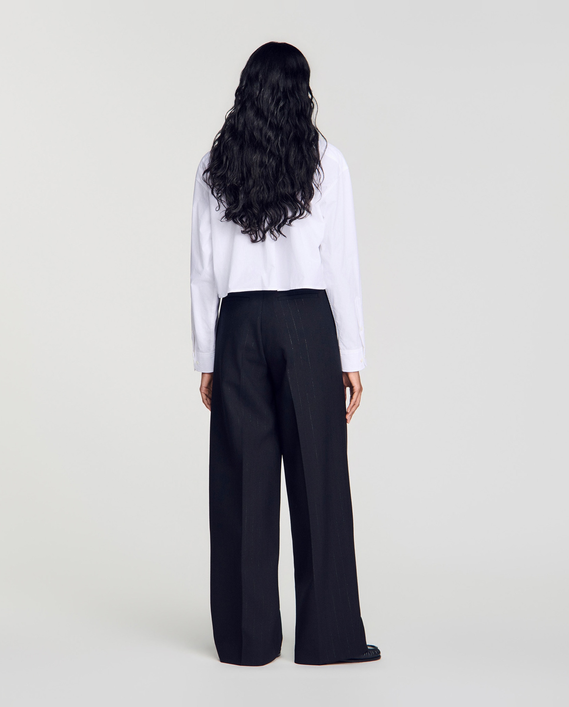 Pantalones anchos de mujer con rayas verticales y talle alto - Sandro - Negro Negro-3