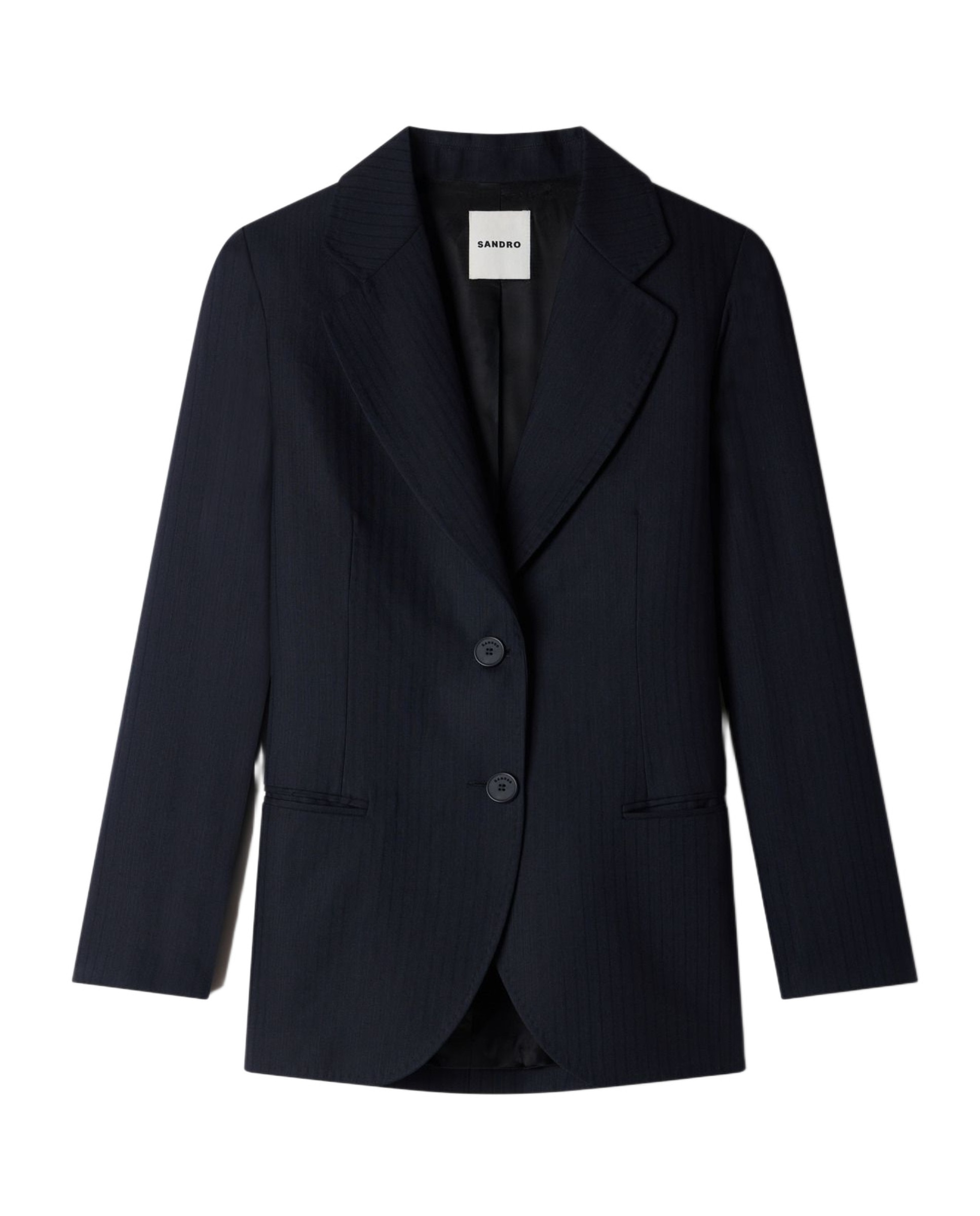 Blazer de mujer entallada a rayas con lana - Sandro - Azul marino Azul marino-6