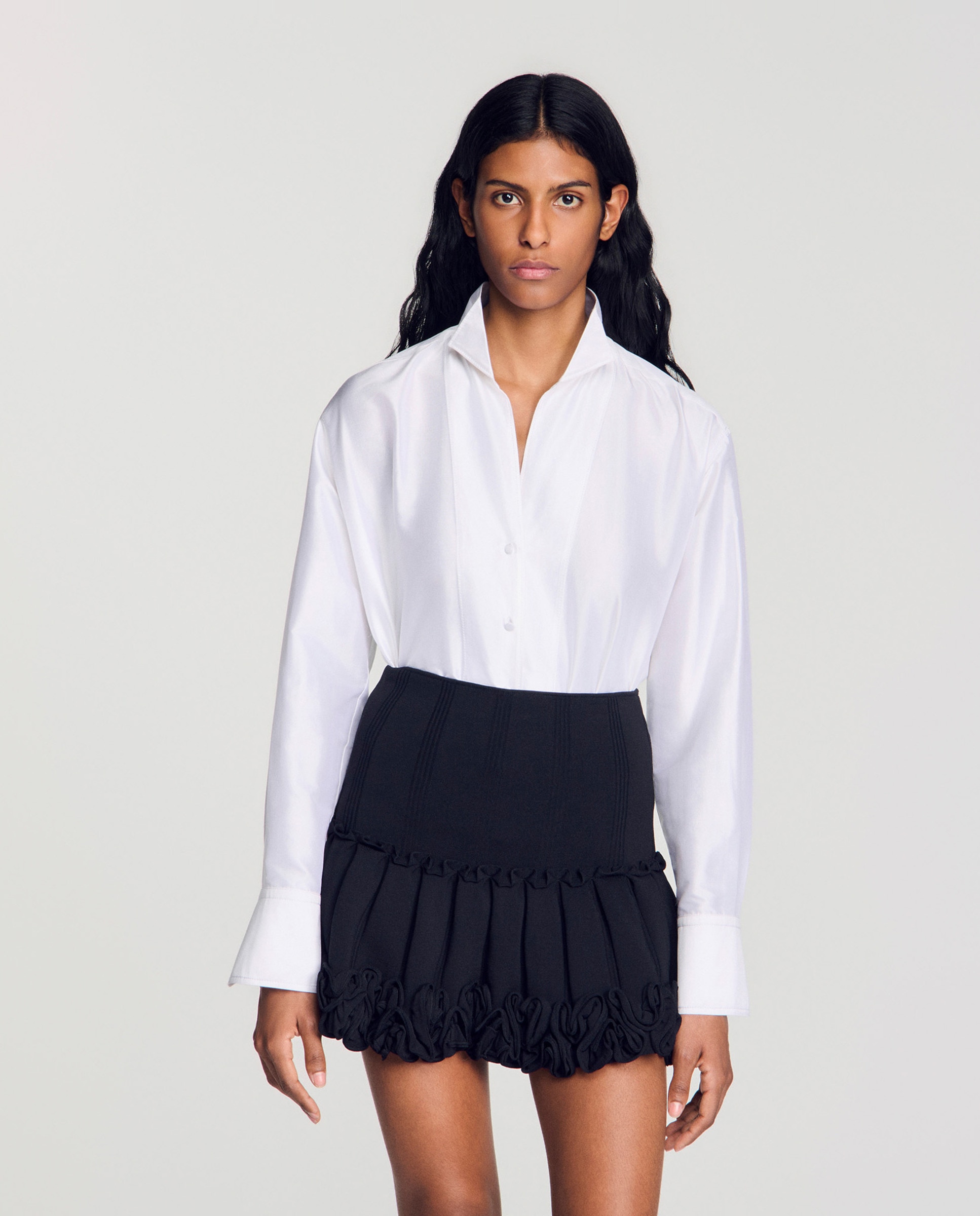 Camisa de mujer oversize de seda satinada - Sandro - Blanco Blanco-1
