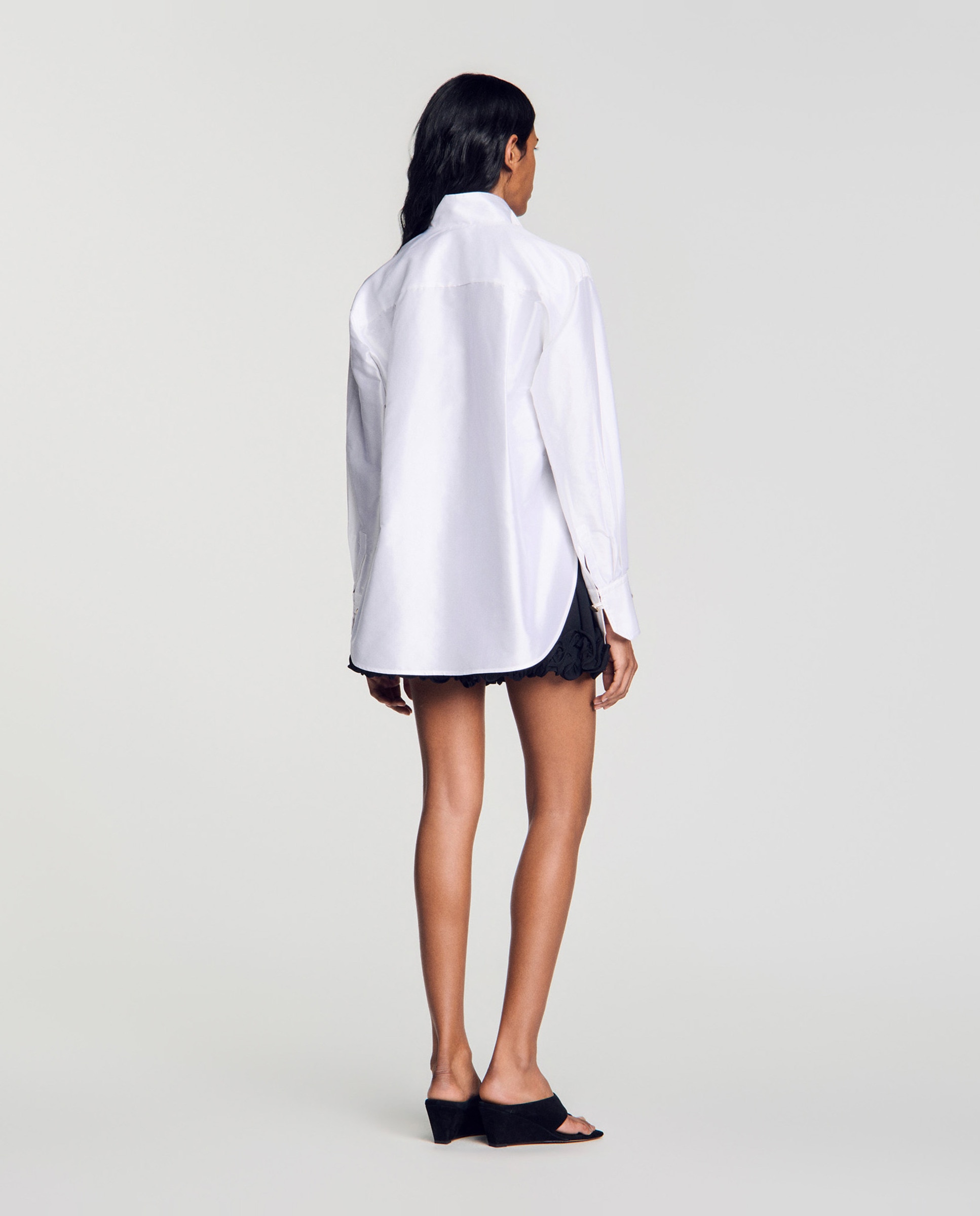 Camisa de mujer oversize de seda satinada - Sandro - Blanco Blanco-2