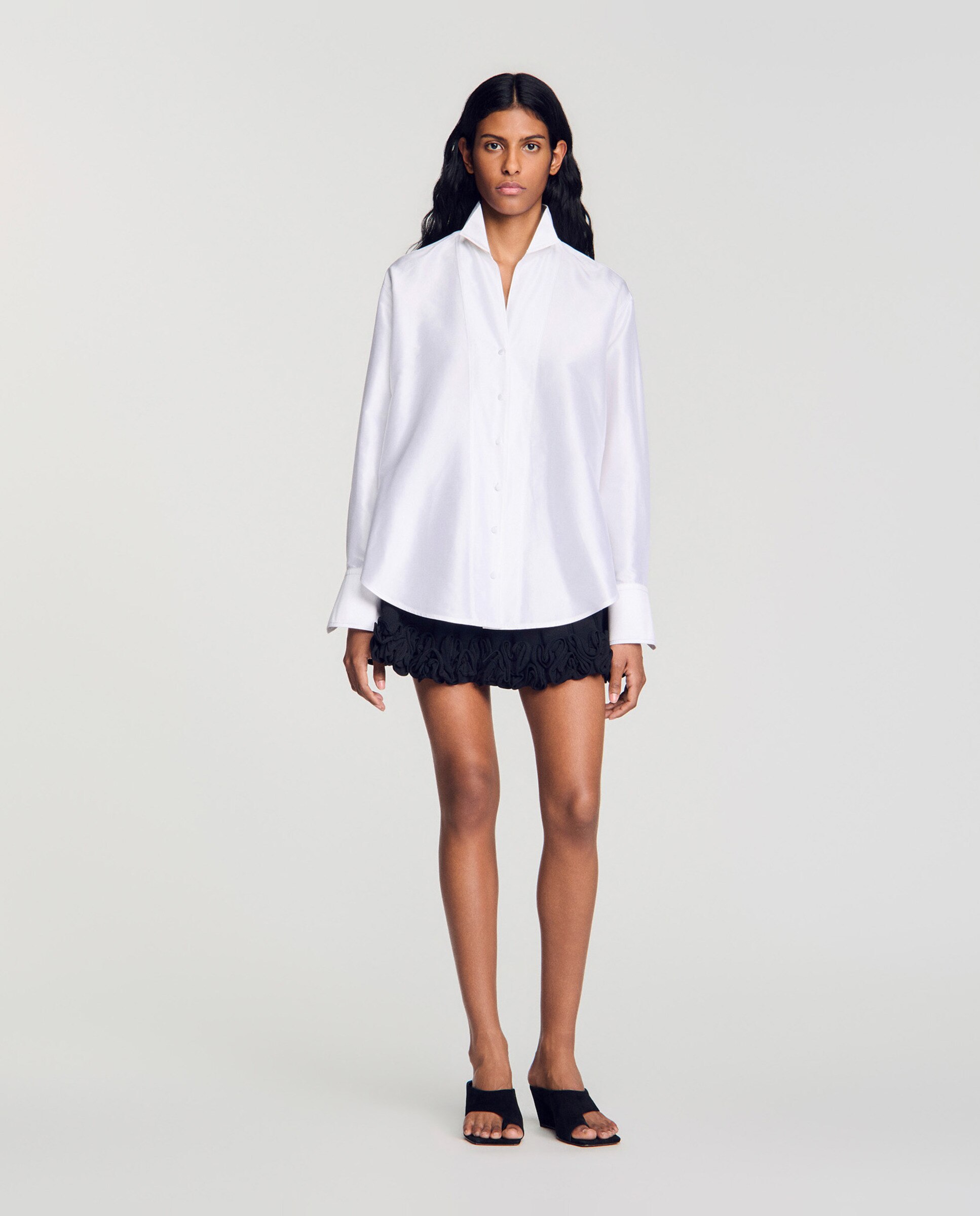 Camisa de mujer oversize de seda satinada - Sandro - Blanco Blanco-3