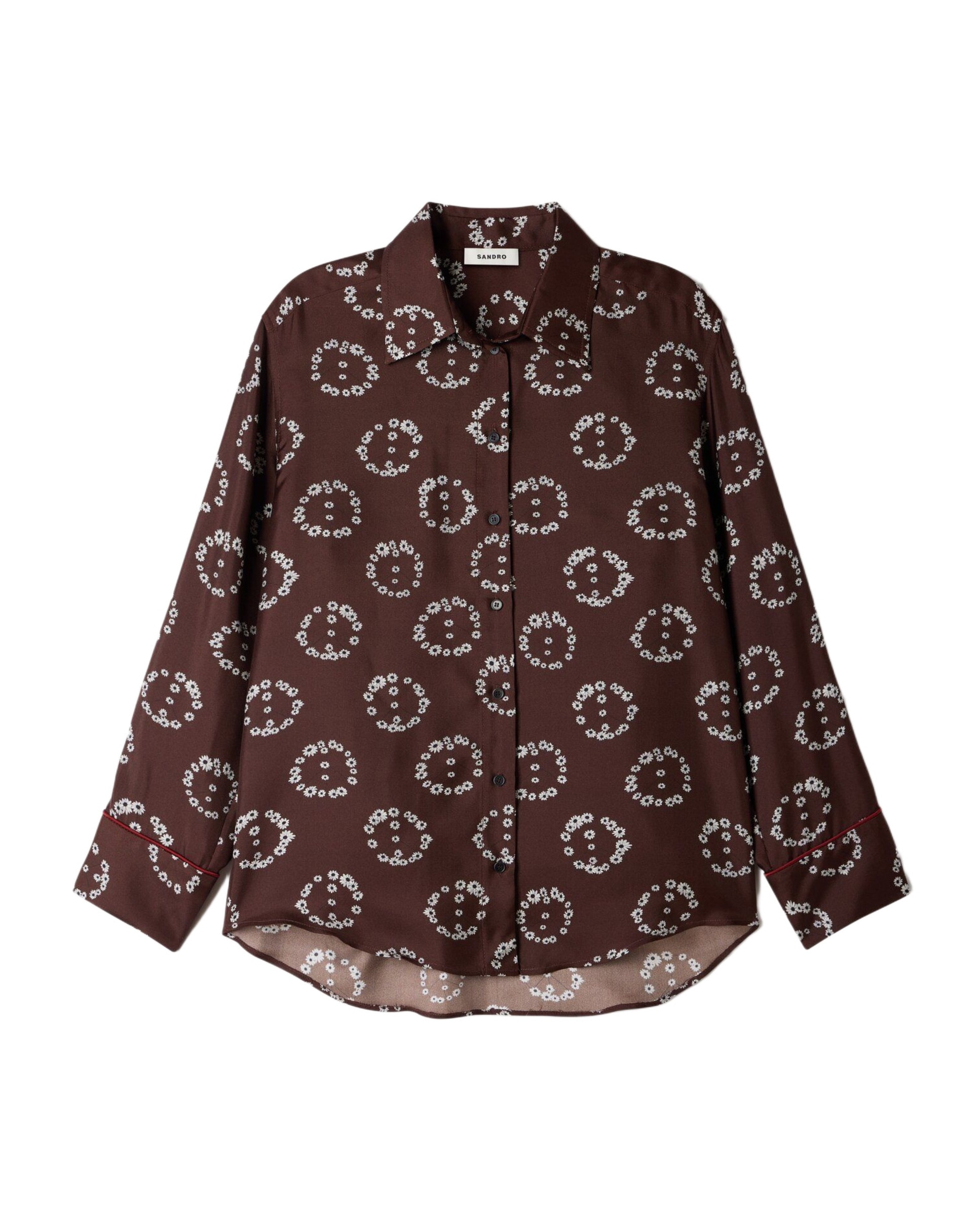 Camisa de mujer fluida 100% seda con estampado floral - Sandro - Marrón Marrón-6
