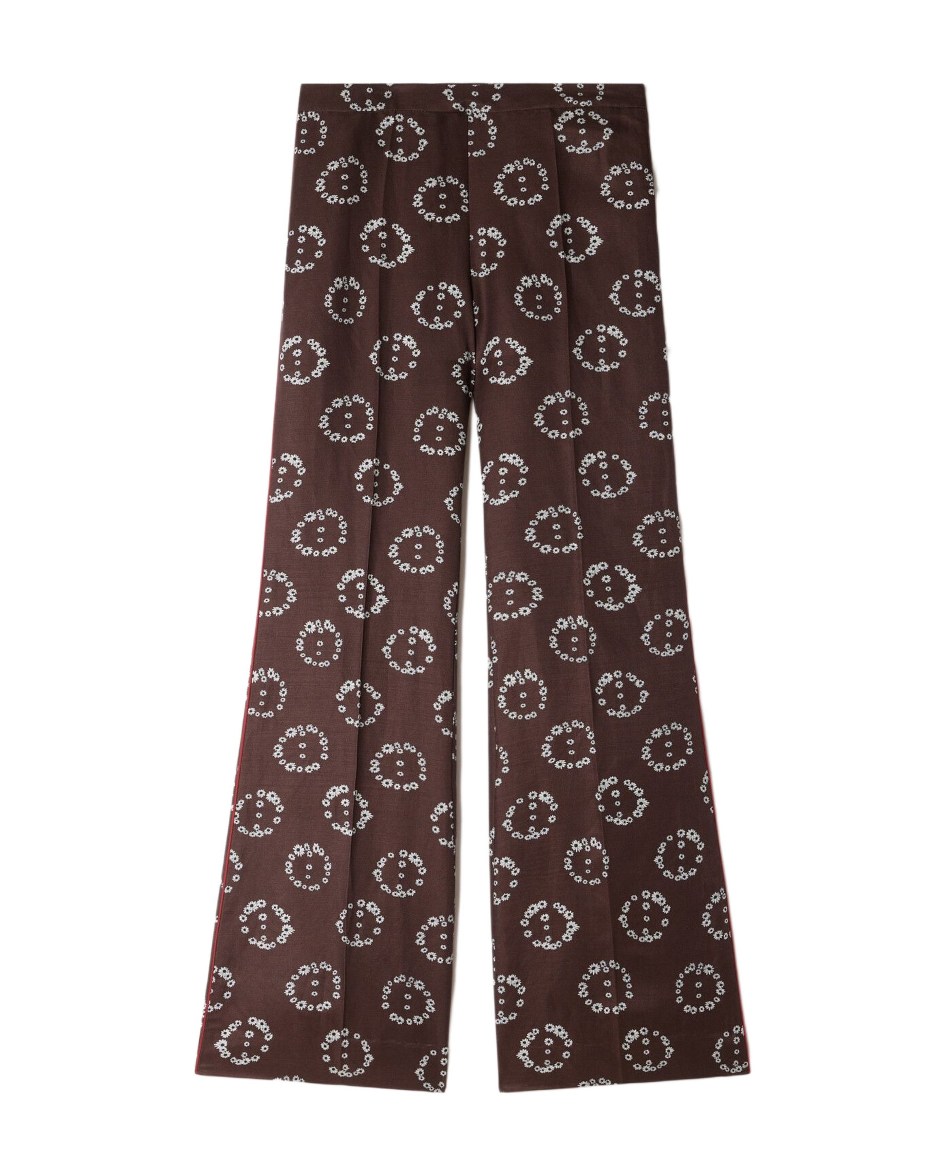 Pantalones anchos de mujer fluidos con estampado floral y ribete en contraste - Sandro - Marrón Marrón-6