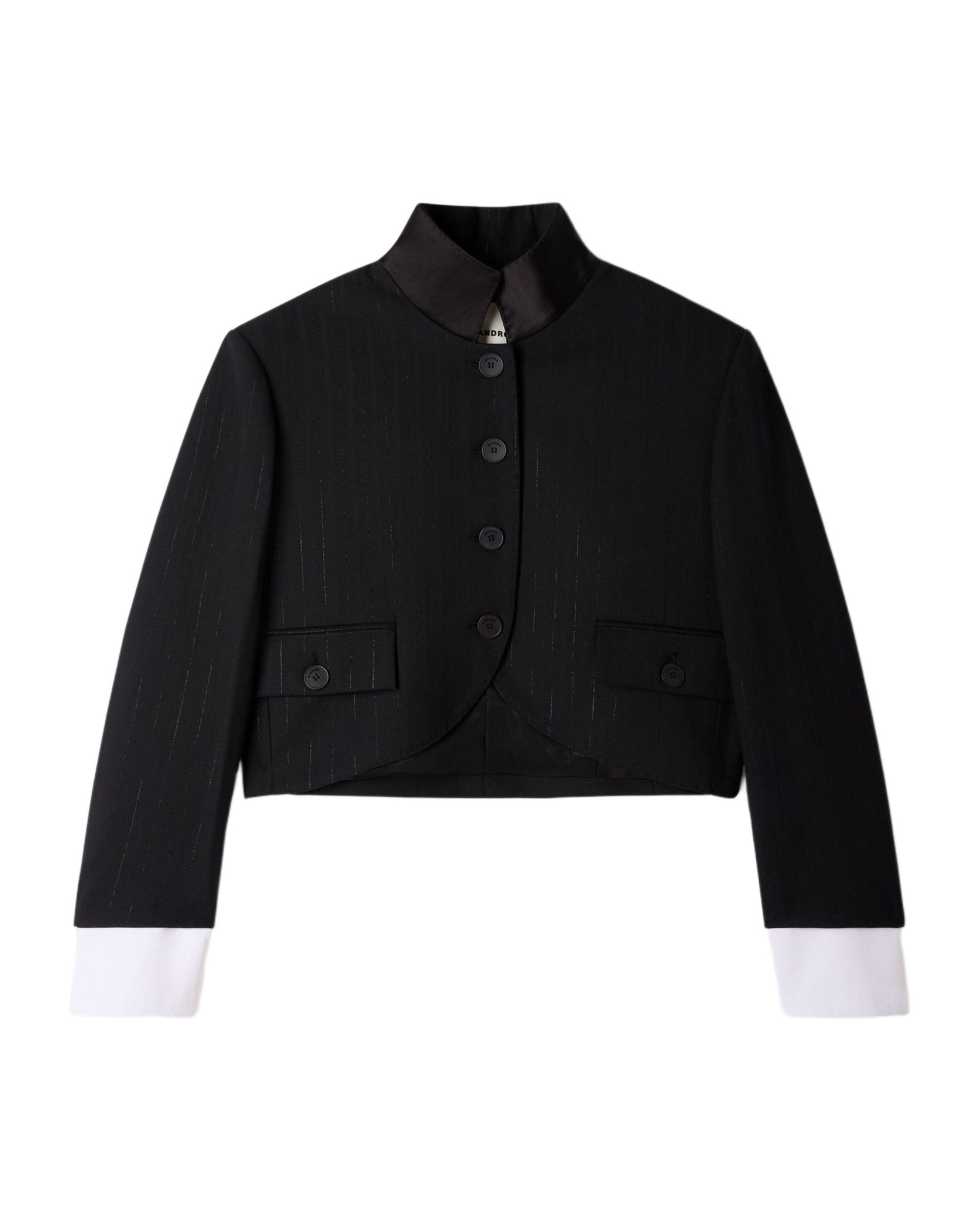 Chaqueta de mujer corta de rayas con cuello alto satinado - Sandro - Negro Negro-6