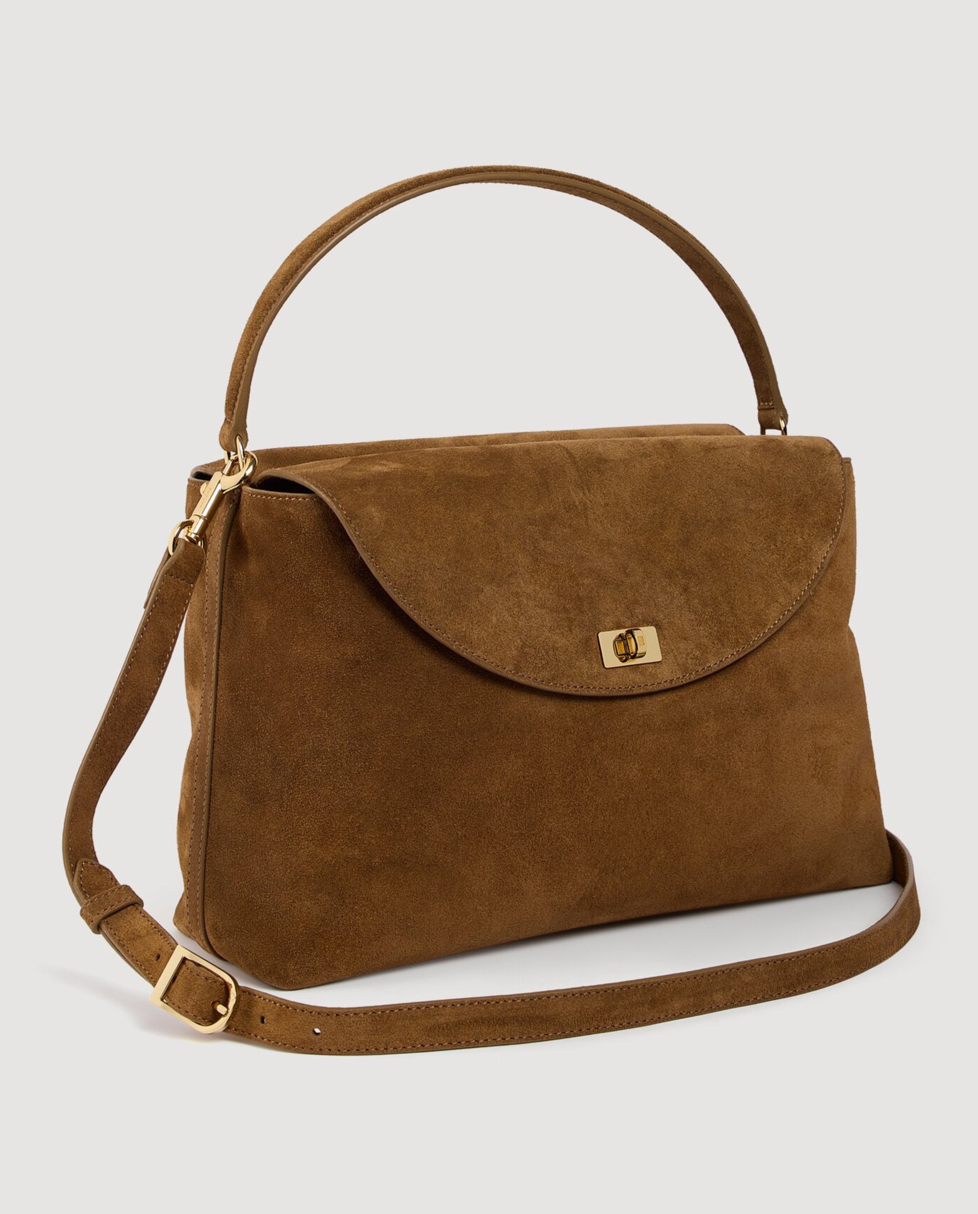 Imagen 5 de Bolso de mano de ante mediano multiposición con cierre giratorio - Sandro - Beige Beige