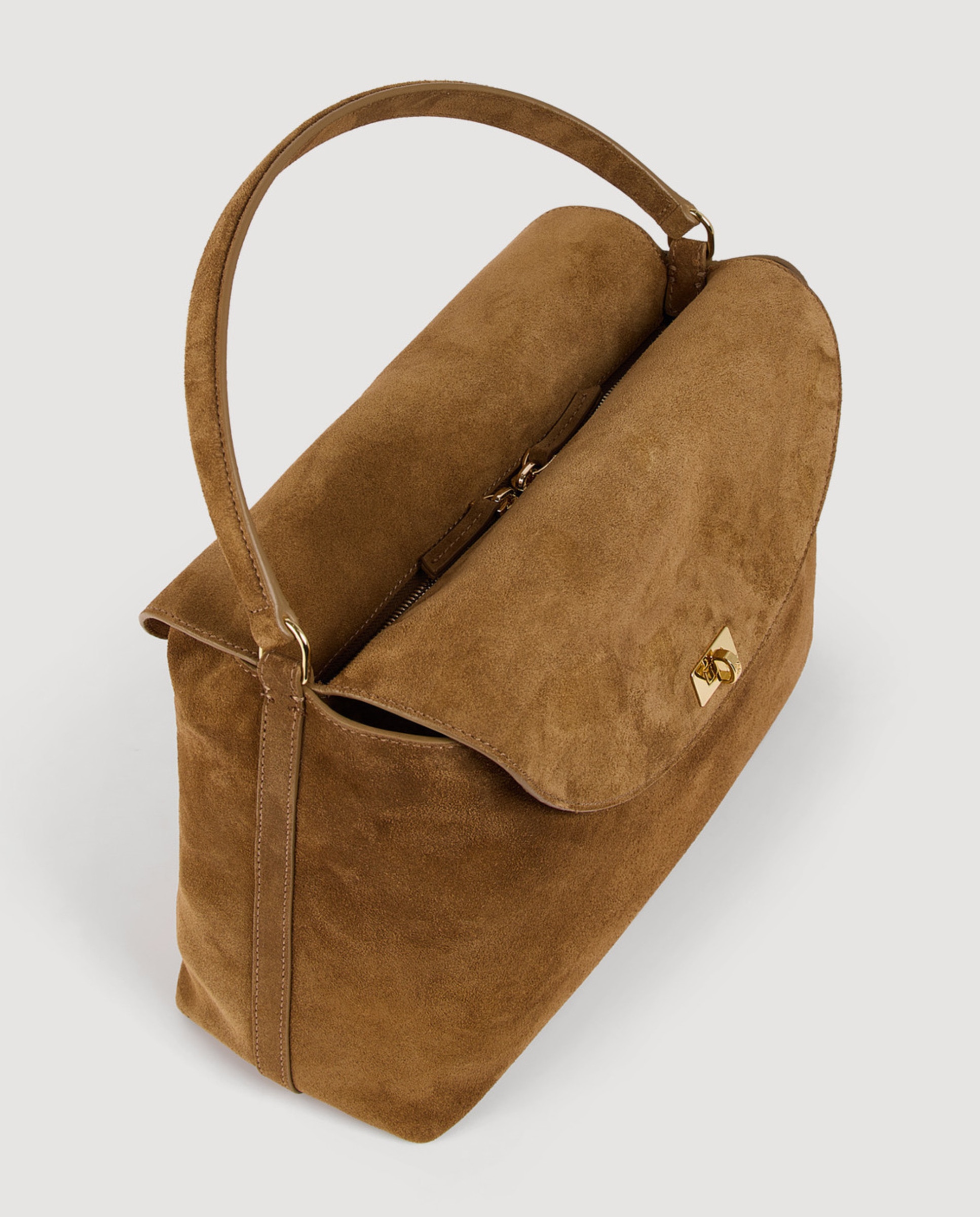 Imagen 6 de Bolso de mano de ante mediano multiposición con cierre giratorio - Sandro - Beige Beige