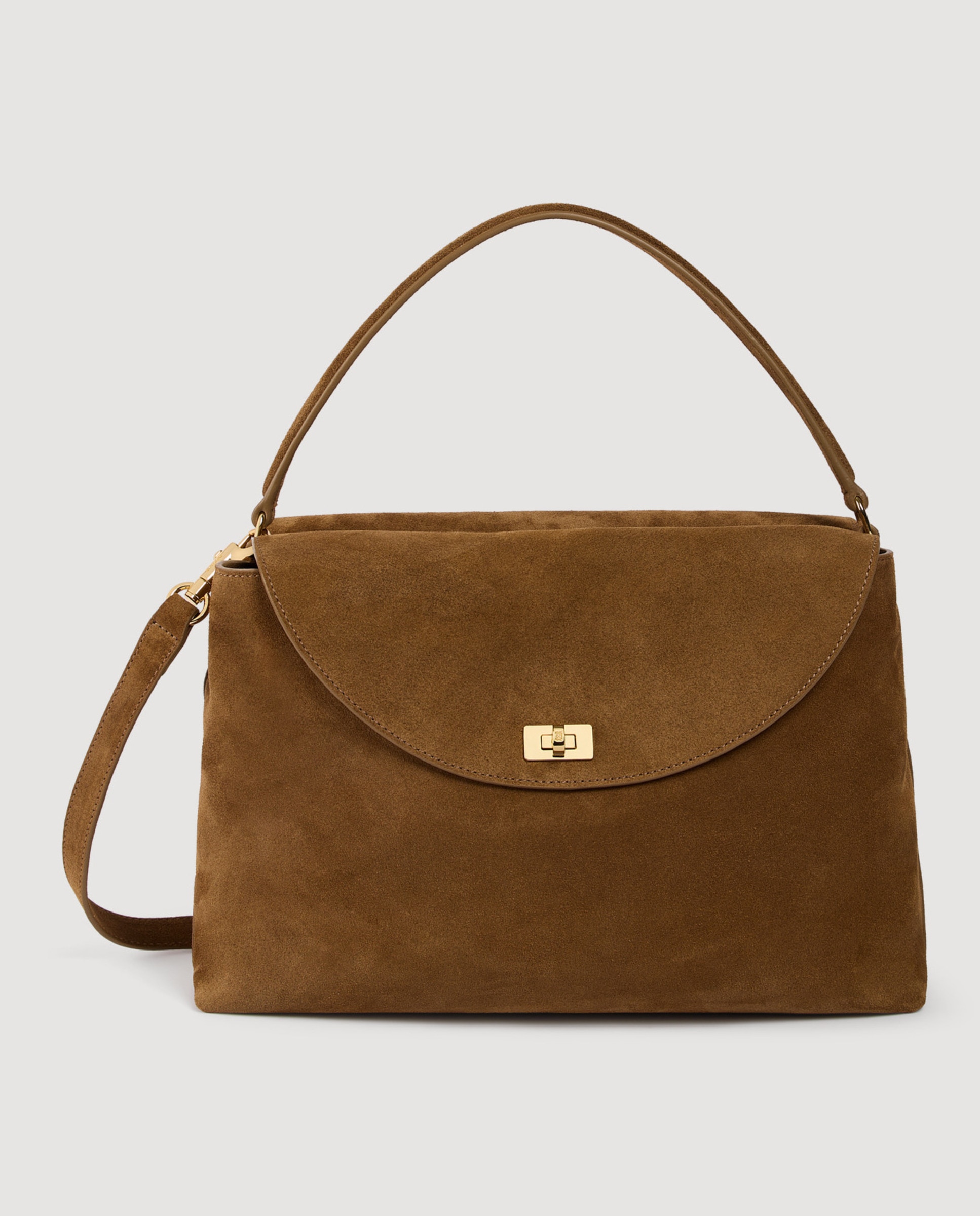 Imagen 7 de Bolso de mano de ante mediano multiposición con cierre giratorio - Sandro - Beige Beige