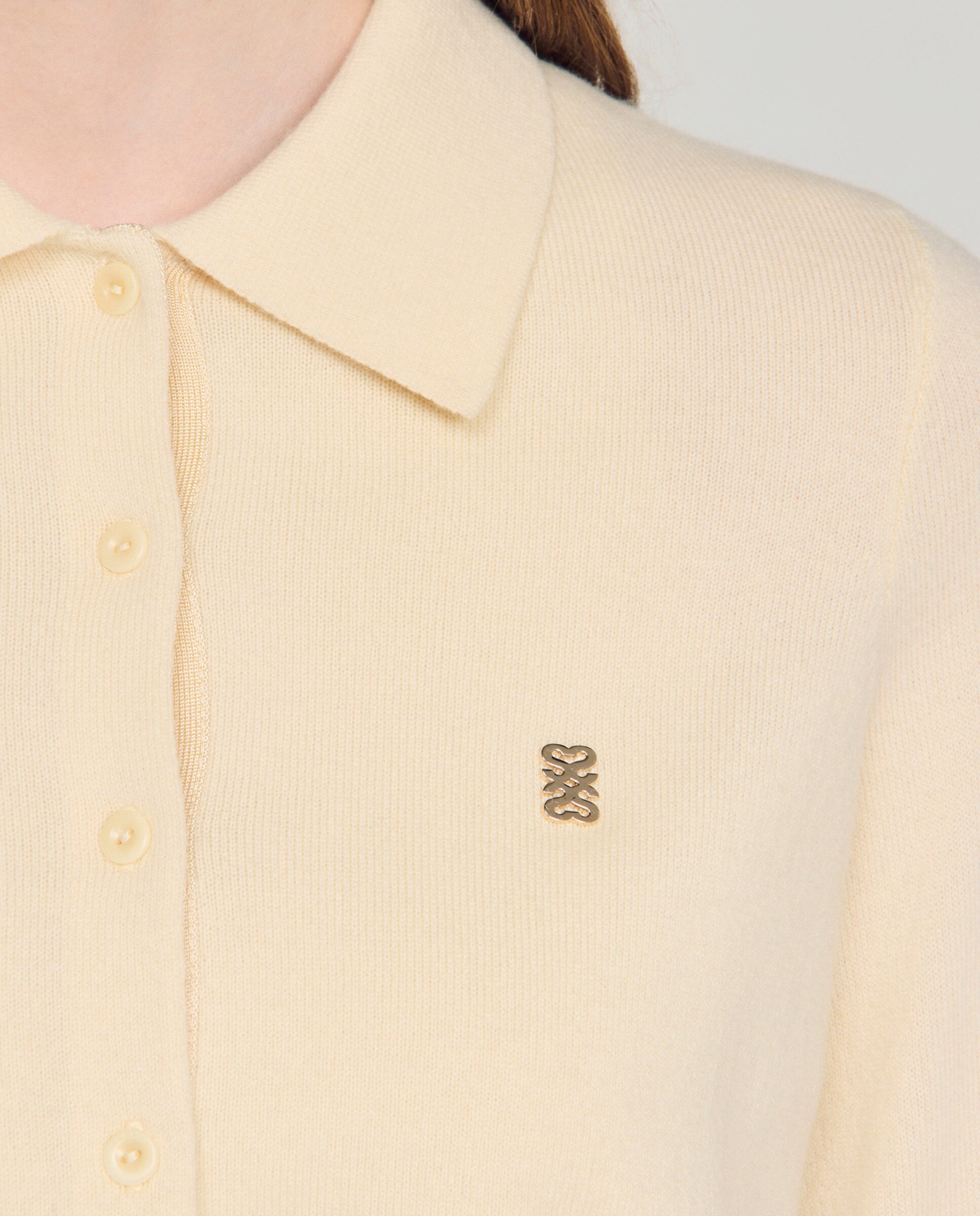 Cárdigan de punto fino de mujer con lana y cachemir y cuello de camisa - Sandro - Beige Beige-4