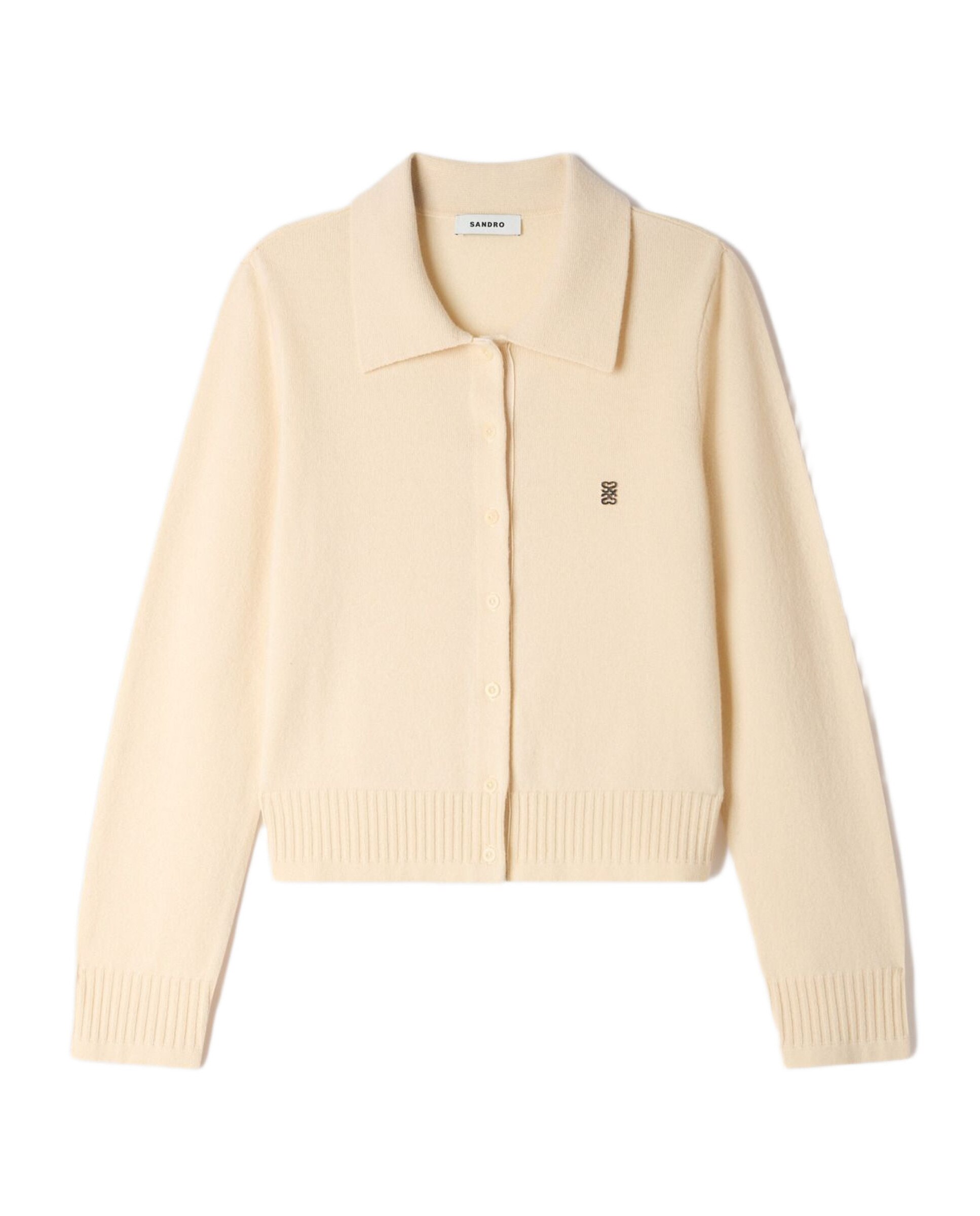 Cárdigan de punto fino de mujer con lana y cachemir y cuello de camisa - Sandro - Beige Beige-6