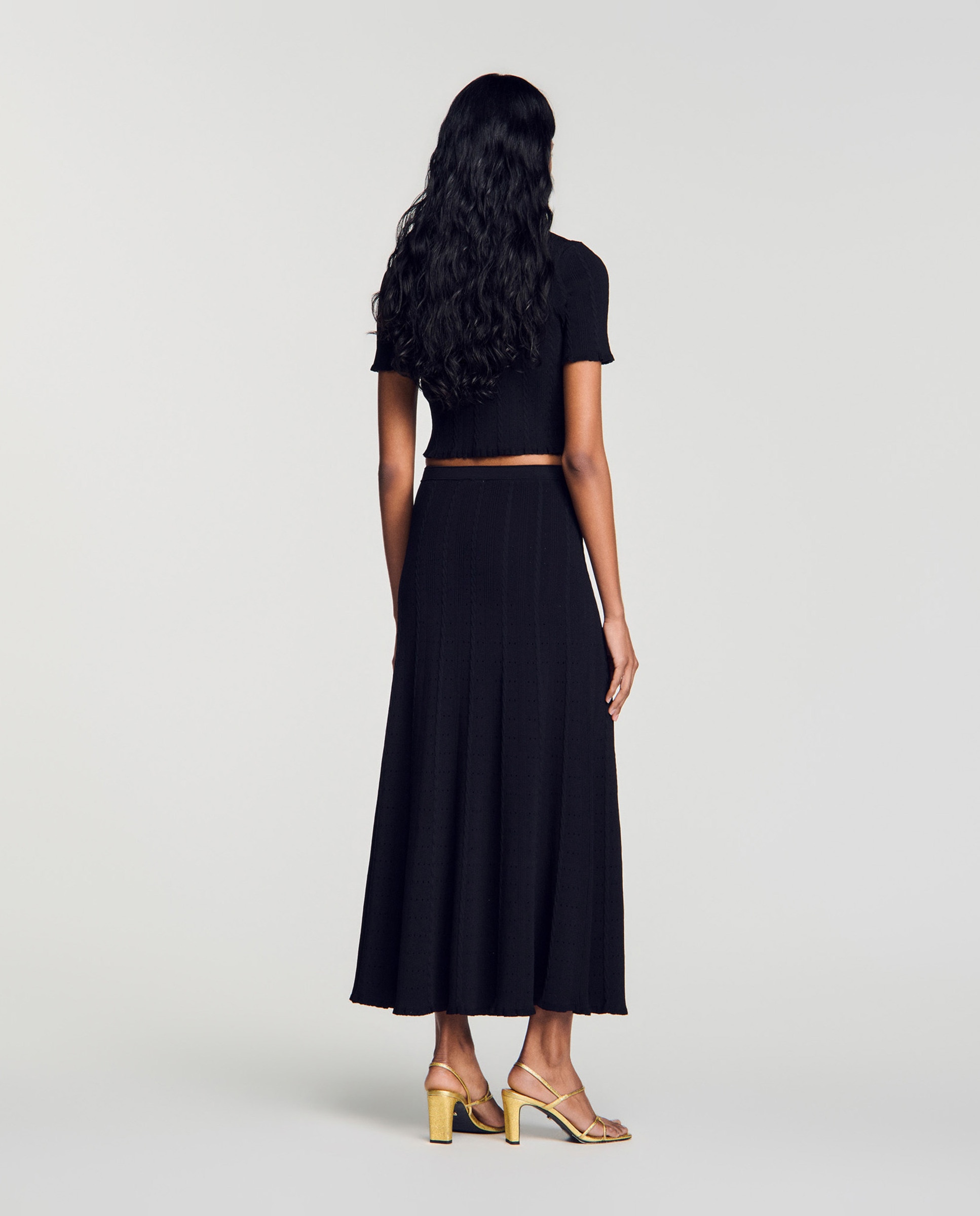 Falda midi pointelle con abertura y botones - Sandro - Negro Negro-3