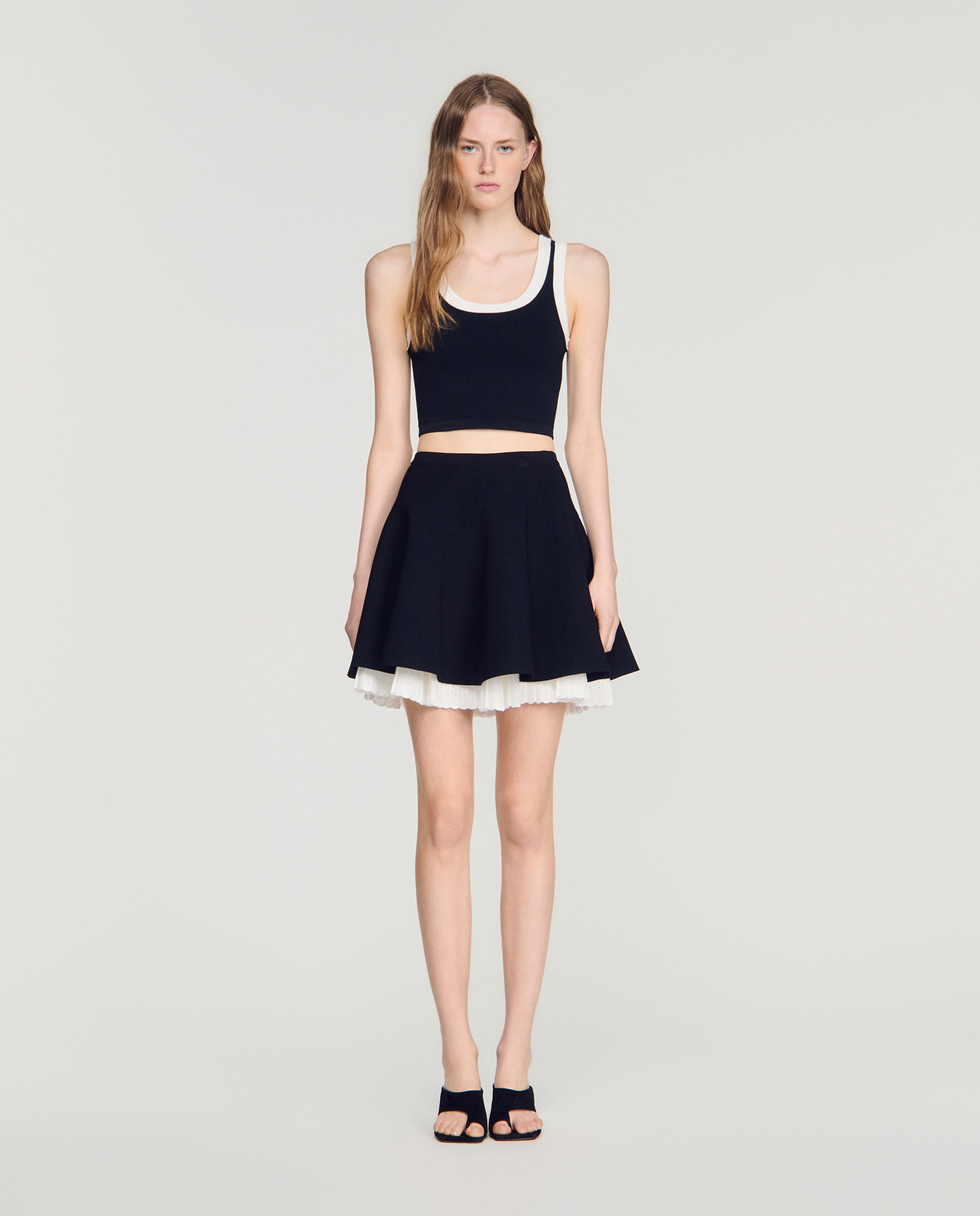 Falda corta skater de punto bicolor - Sandro - Negro Negro-1