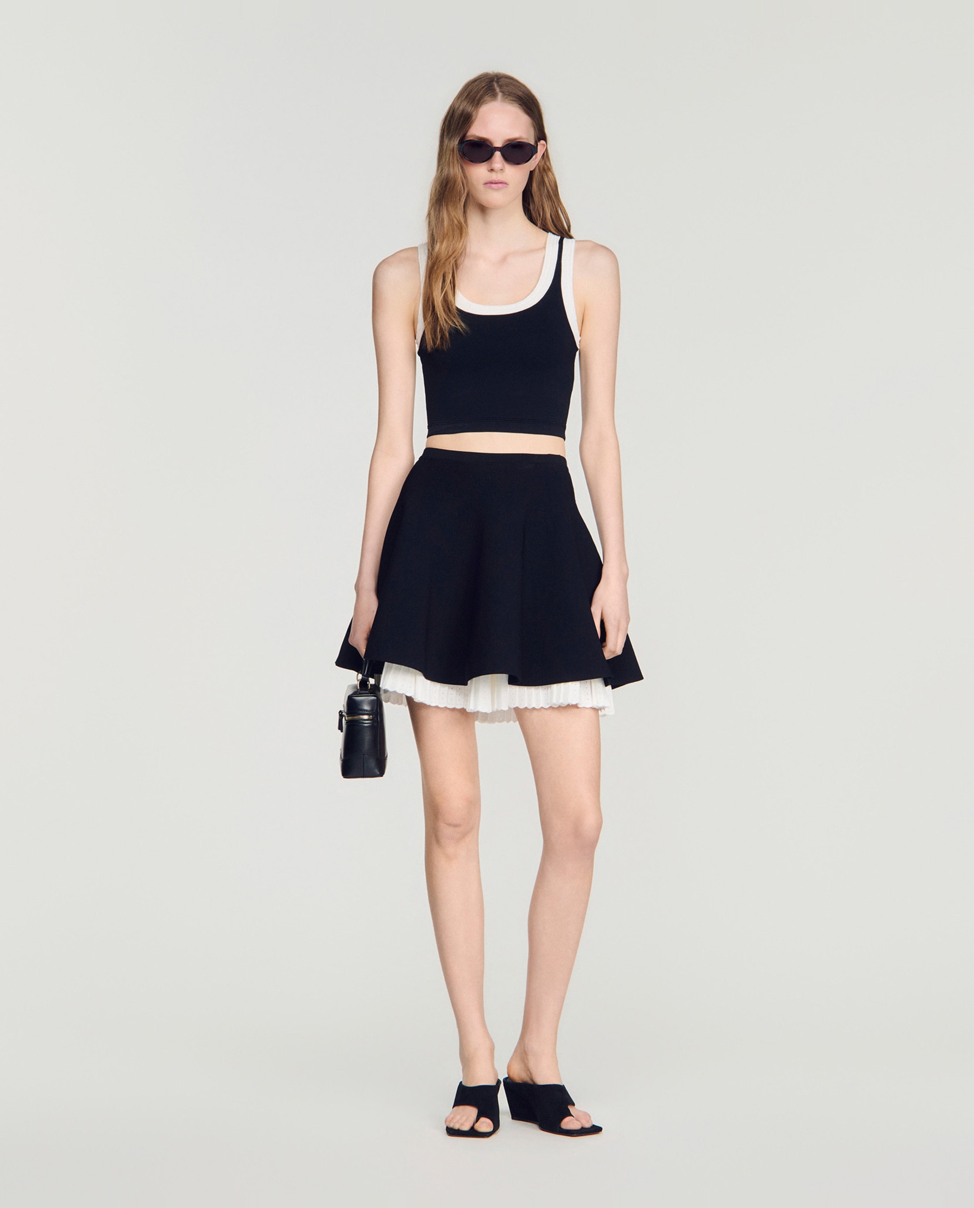 Falda corta skater de punto bicolor - Sandro - Negro Negro-4