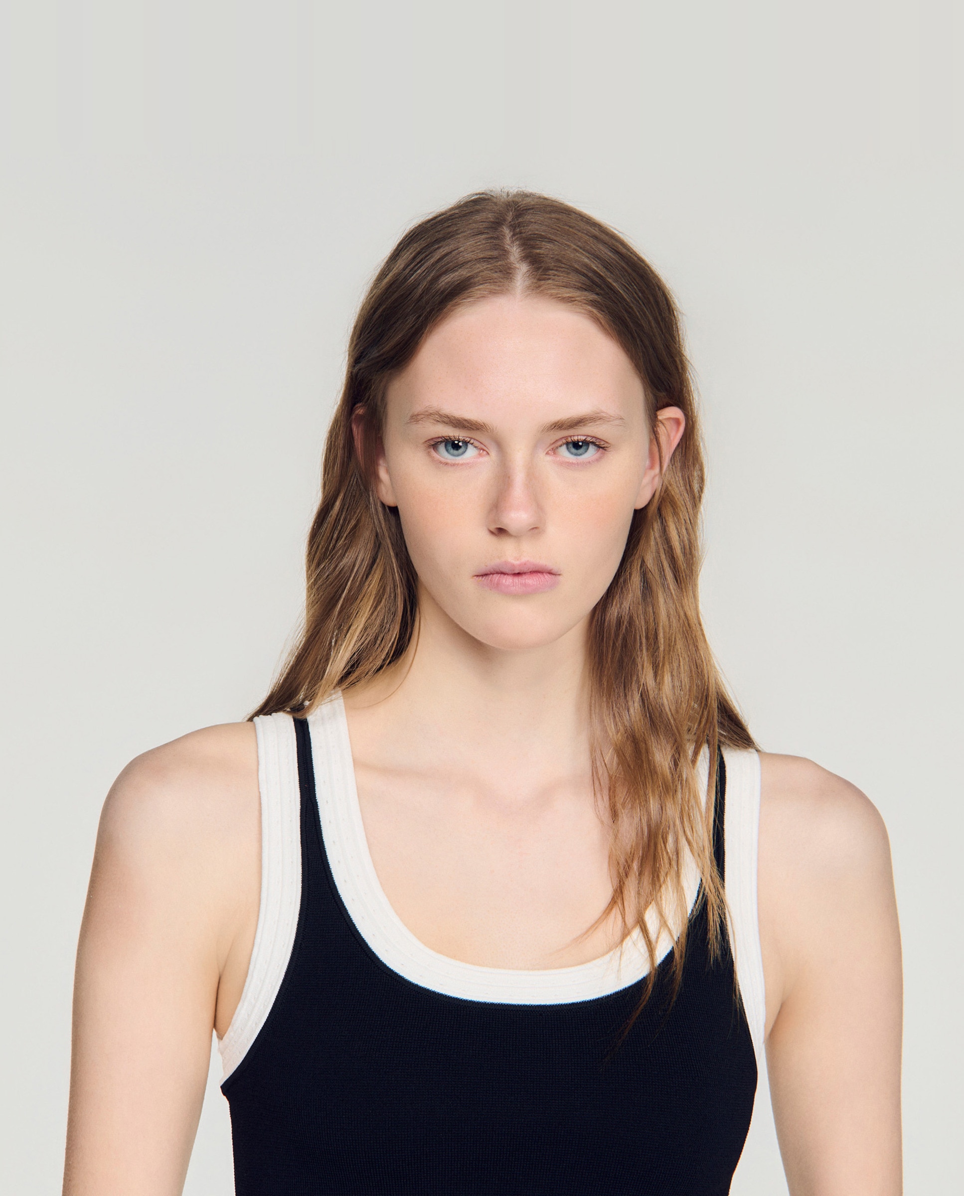 Top de punto de mujer corto bicolor - Sandro - Negro Negro-4