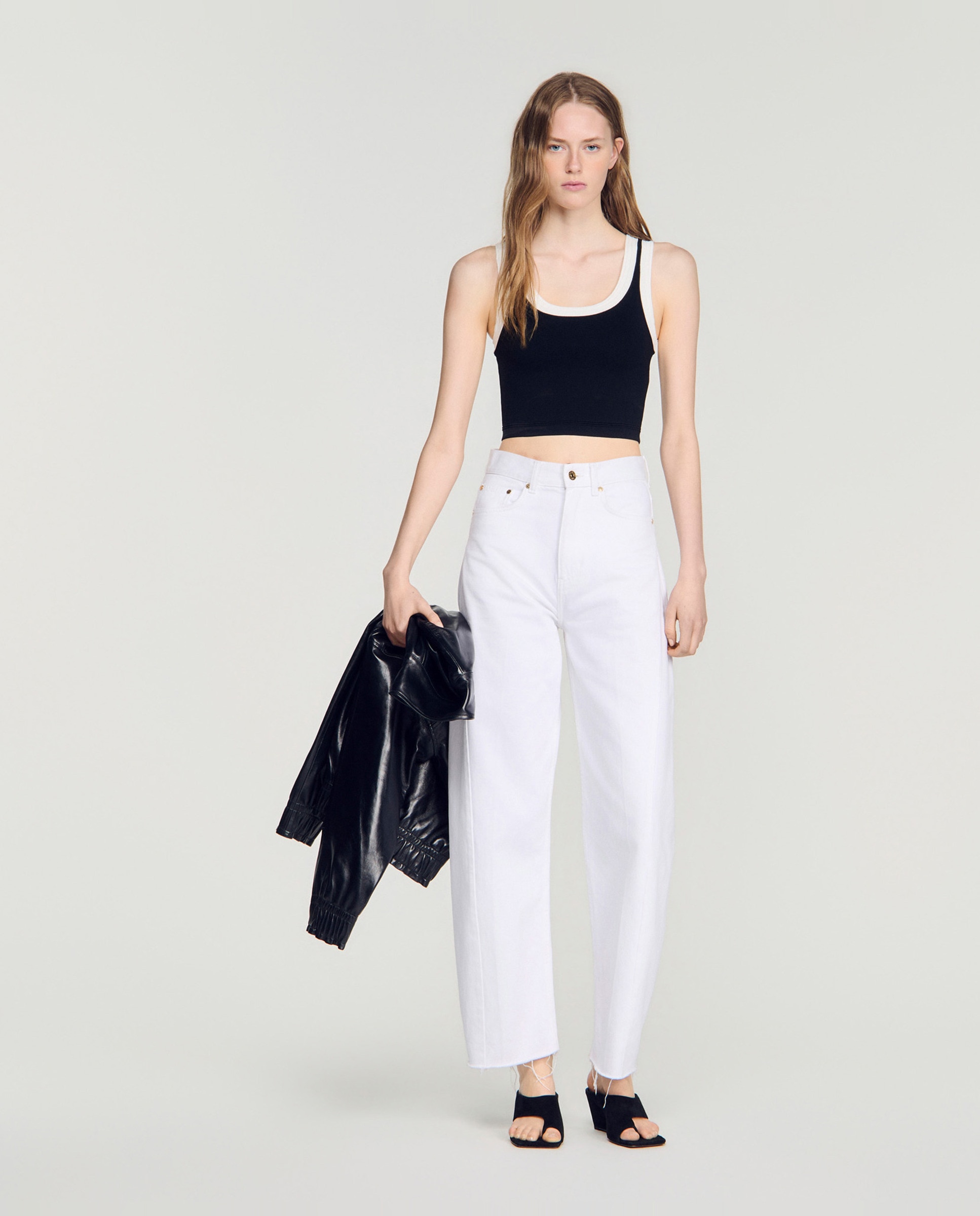 Top de punto de mujer corto bicolor - Sandro - Negro Negro-5