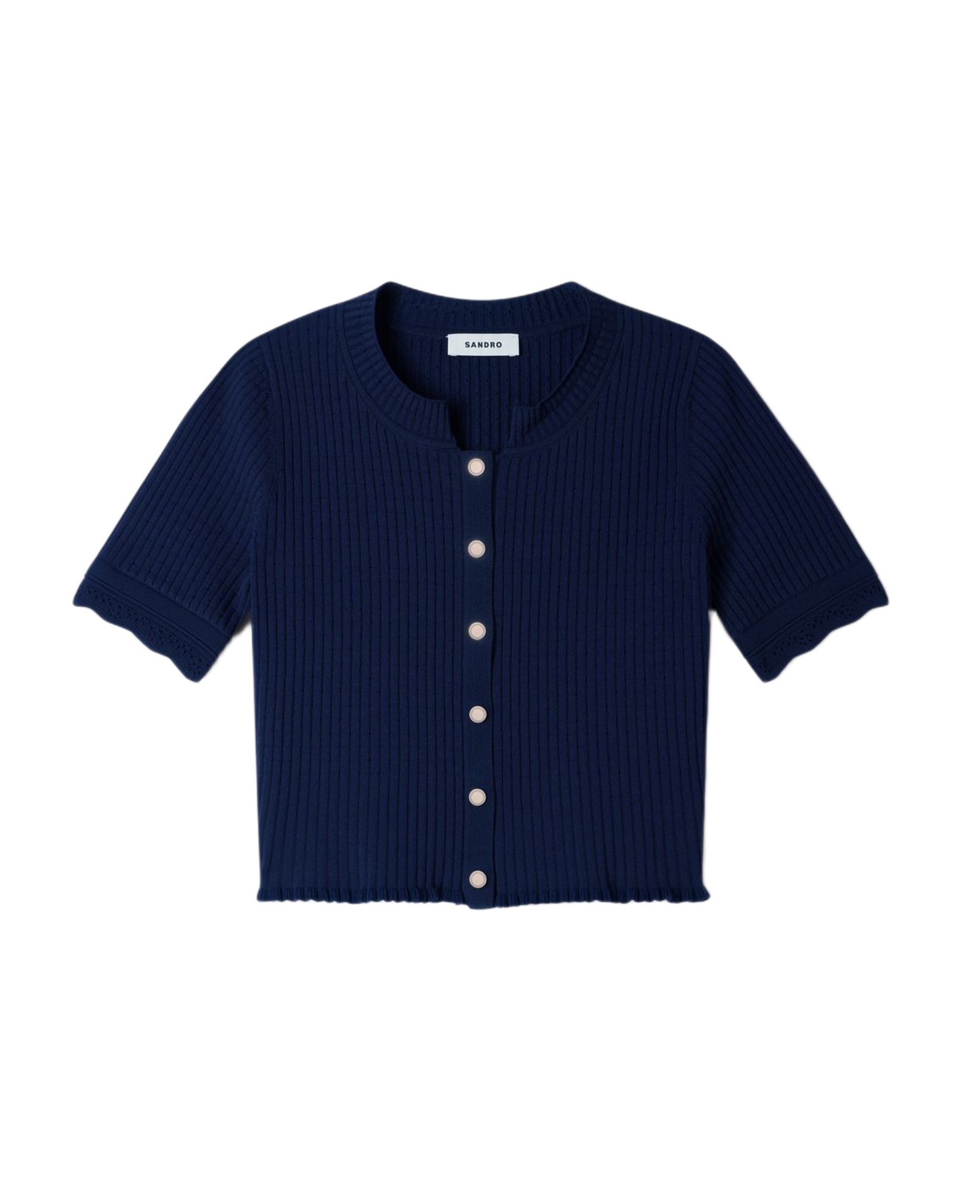 Cárdigan de punto de mujer corto pointelle - Sandro - Azul marino Azul marino-6