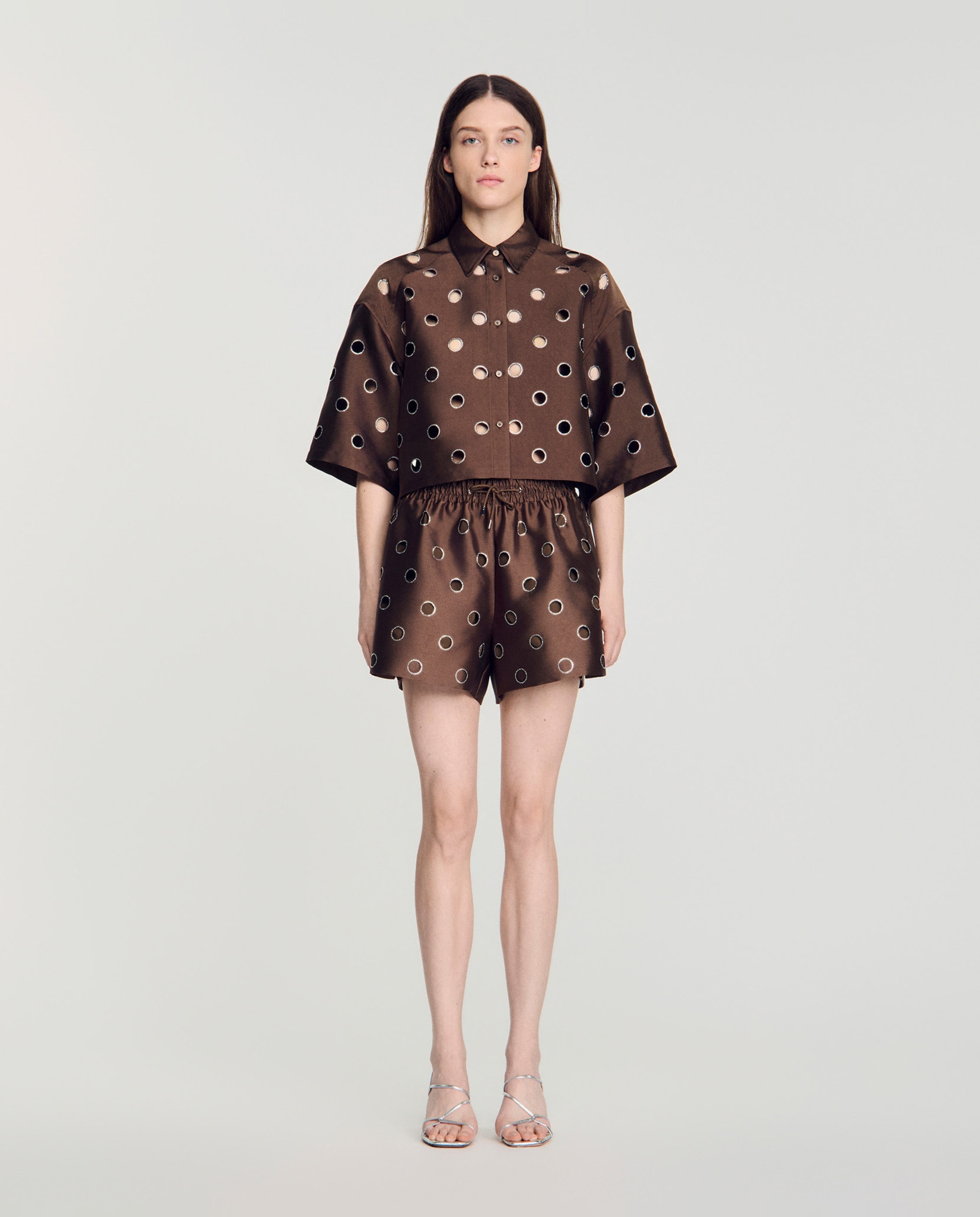 Camisa de mujer oversize con strass - Sandro - Marrón Marrón-3