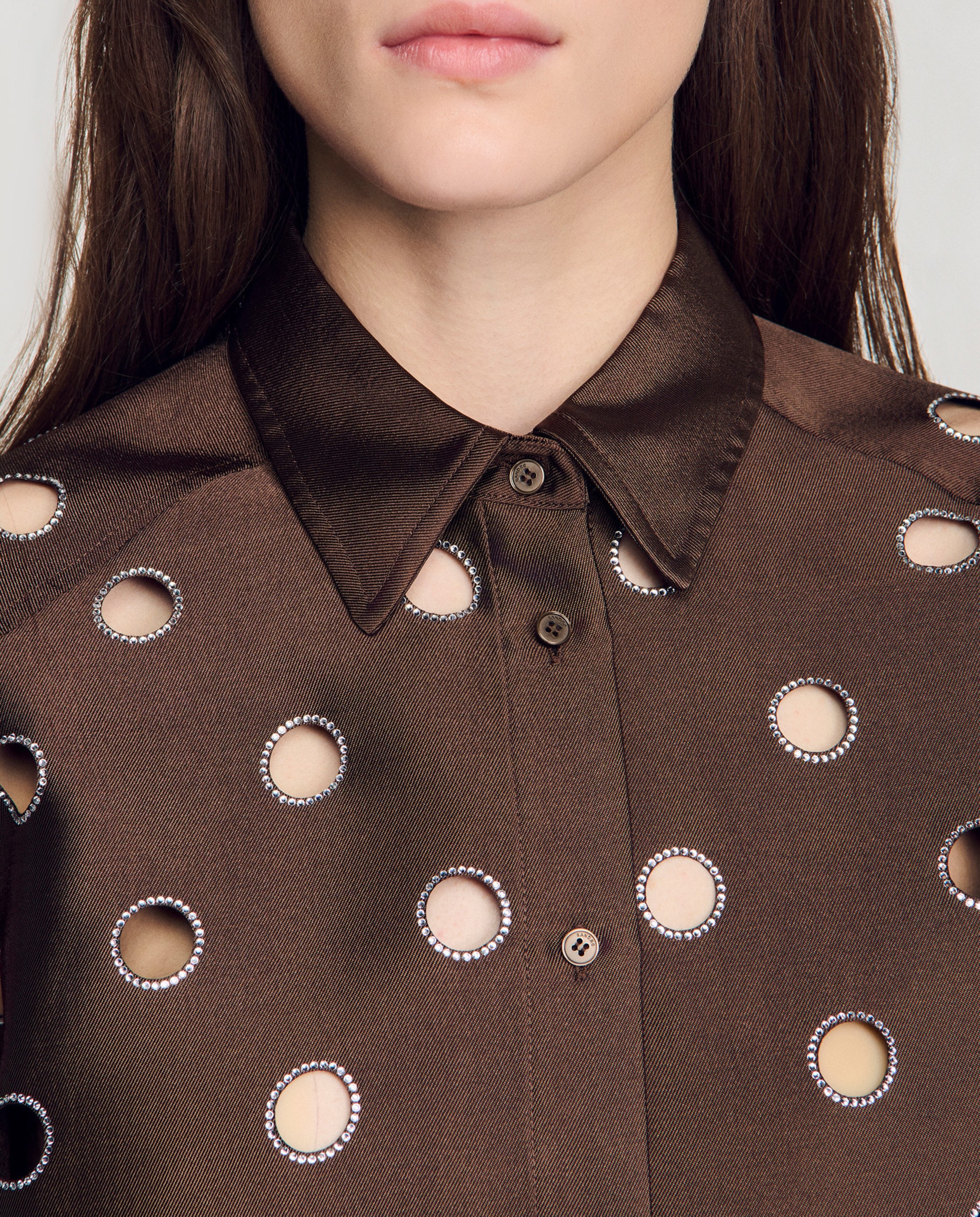 Camisa de mujer oversize con strass - Sandro - Marrón Marrón-4