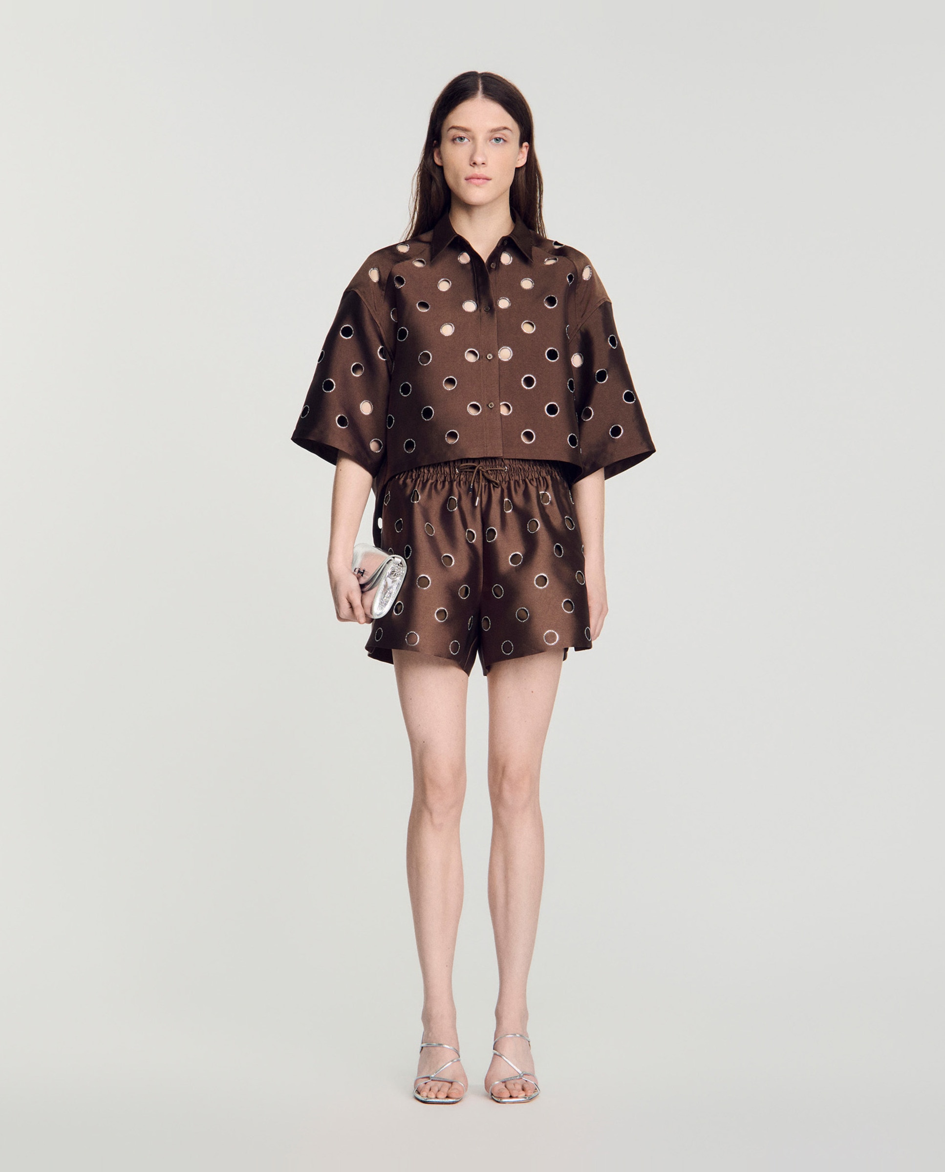 Camisa de mujer oversize con strass - Sandro - Marrón Marrón-5