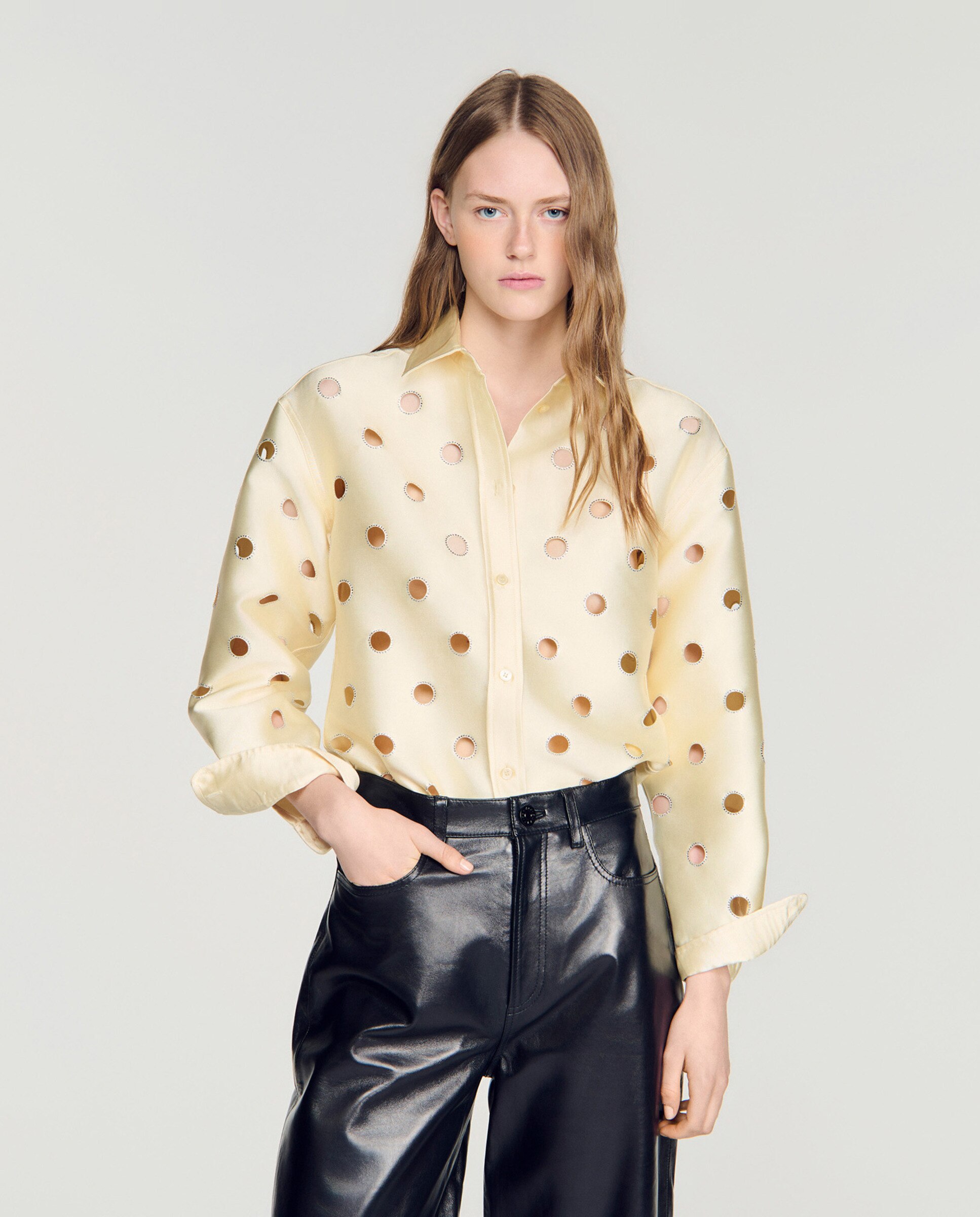 Camisa de mujer calada con strass - Sandro - Beige Beige-1