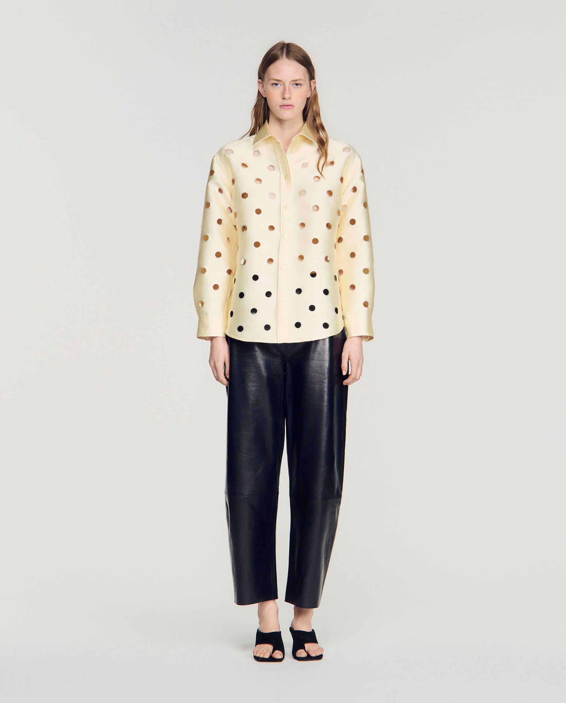 Camisa de mujer calada con strass - Sandro - Beige Beige-3