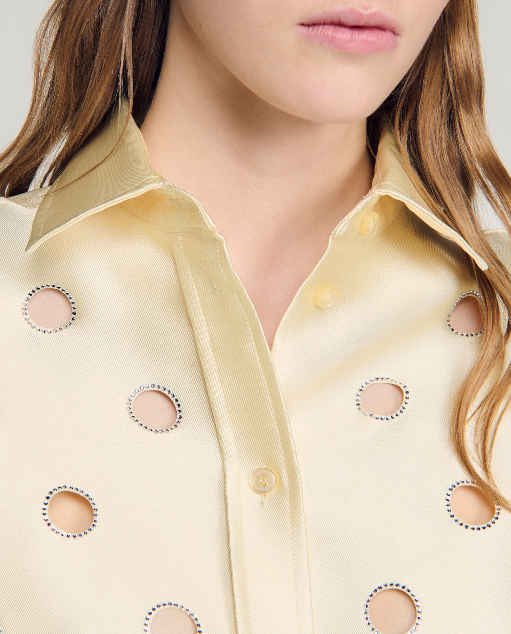 Camisa de mujer calada con strass - Sandro - Beige Beige-4