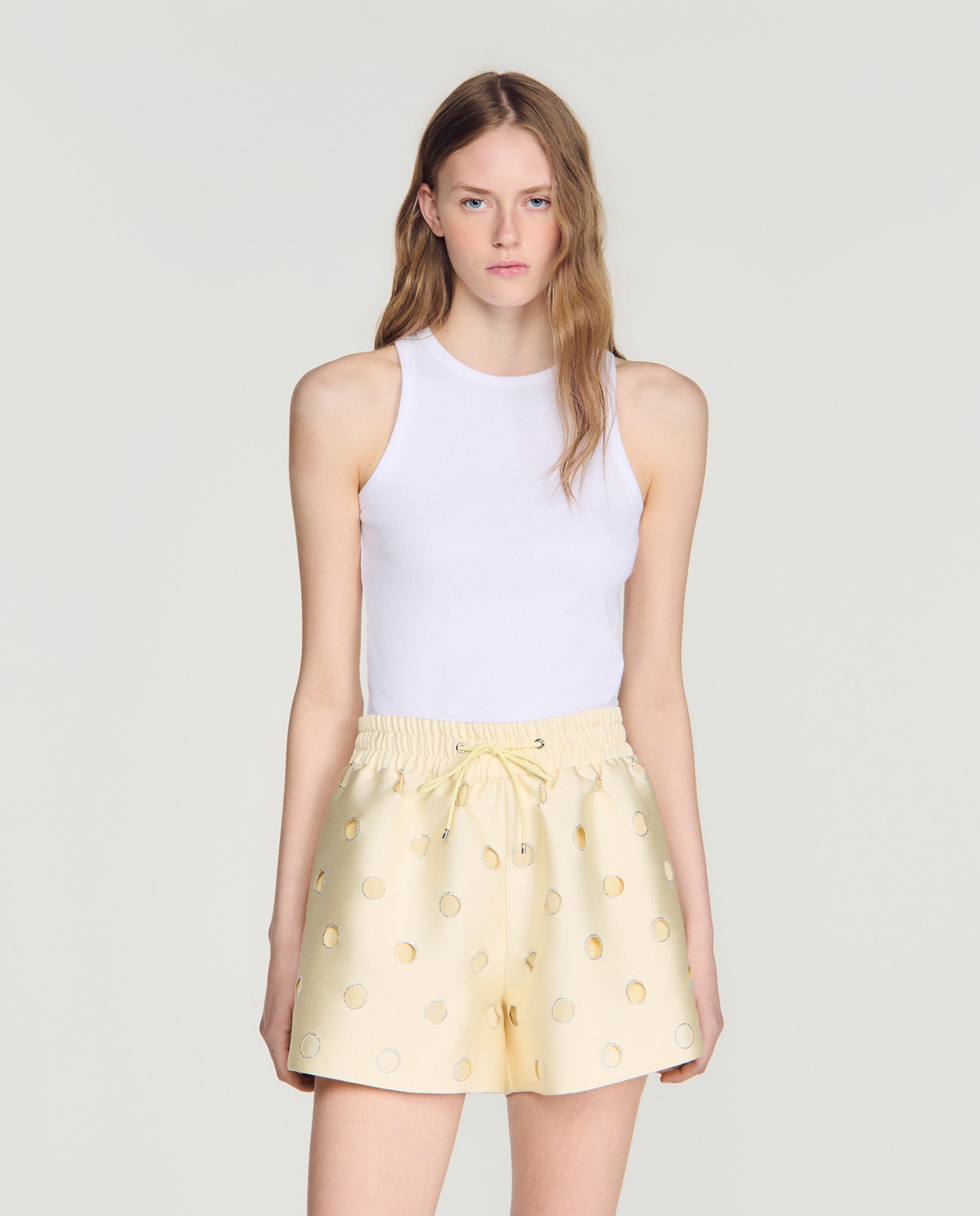 Short de mujer ancho calado con strass - Sandro - Beige Beige-2