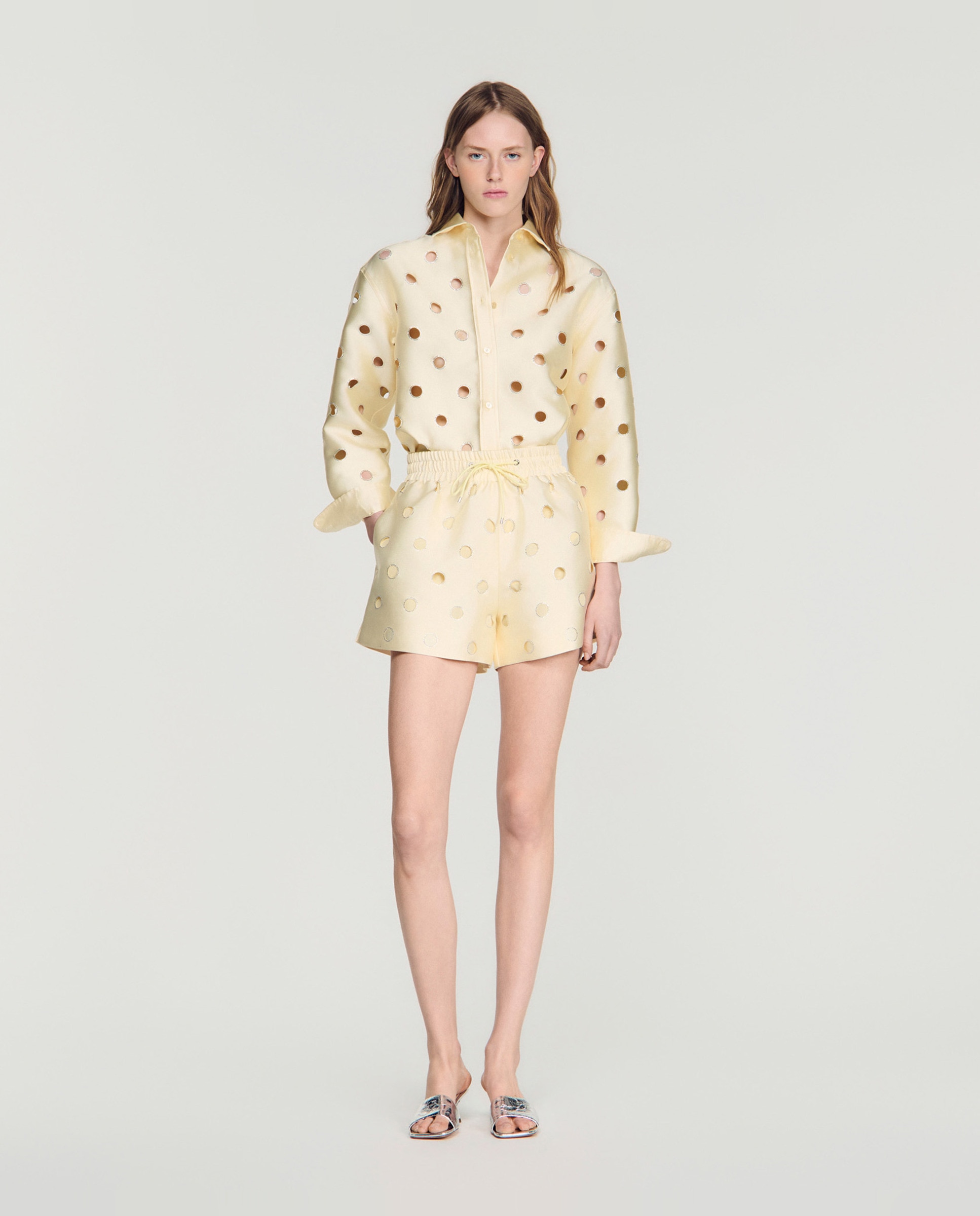 Short de mujer ancho calado con strass - Sandro - Beige Beige-4