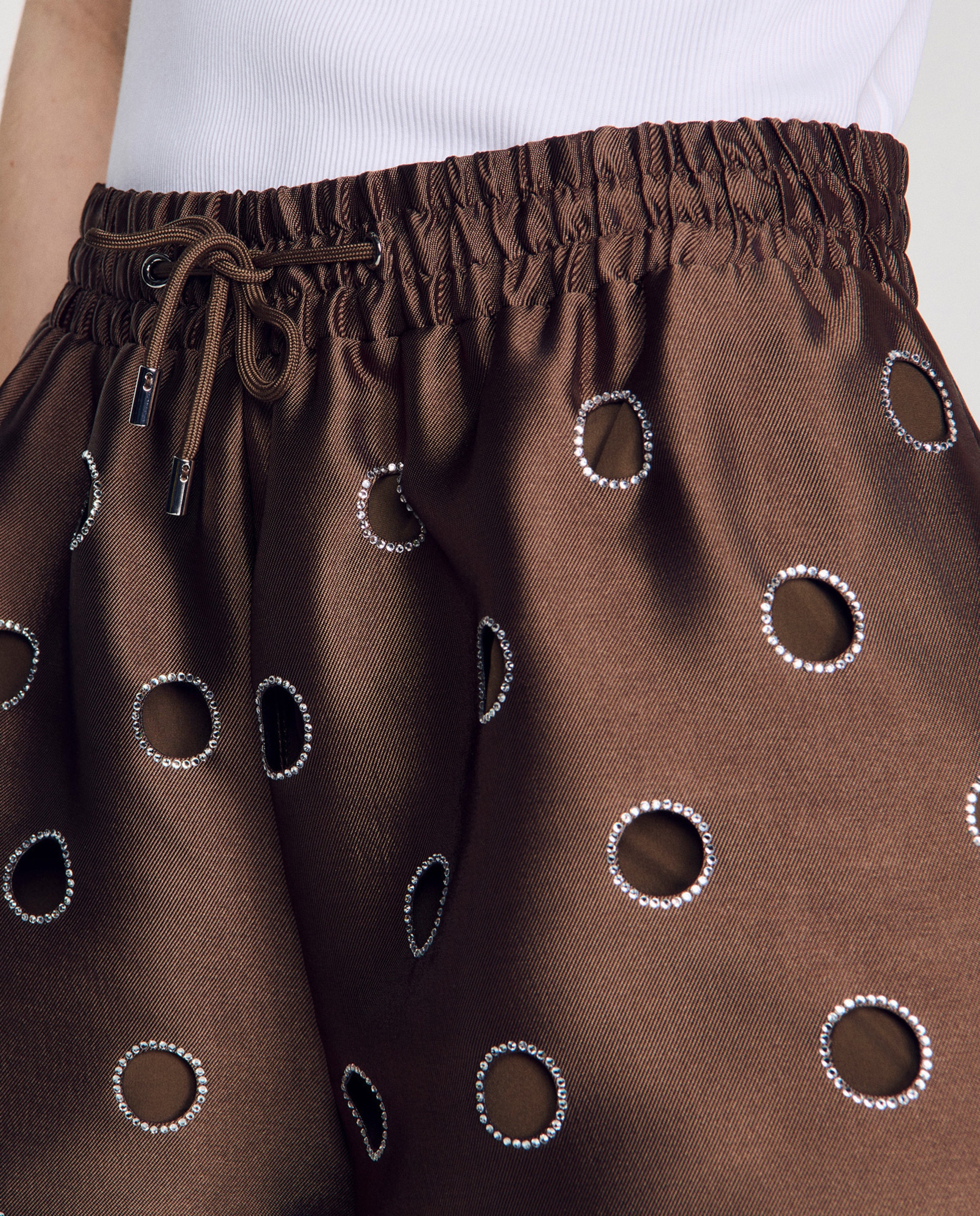 Short de mujer ancho calado con strass - Sandro - Marrón Marrón-4
