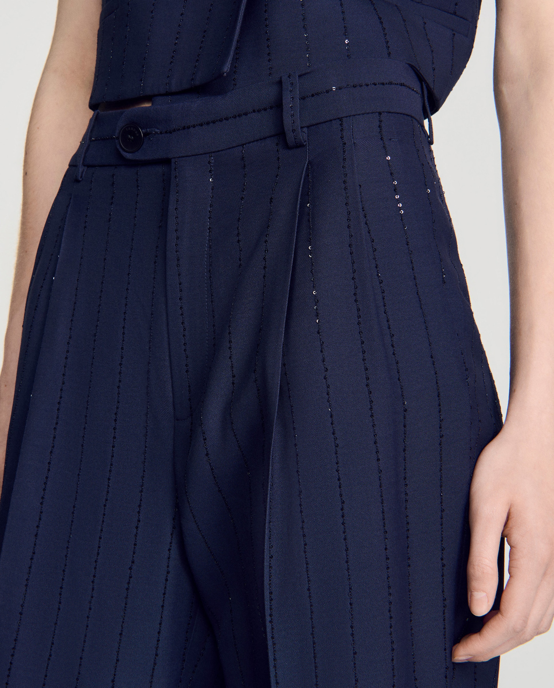 Pantalones anchos de mujer con rayas verticales y lentejuelas - Sandro - Azul marino Azul marino-4
