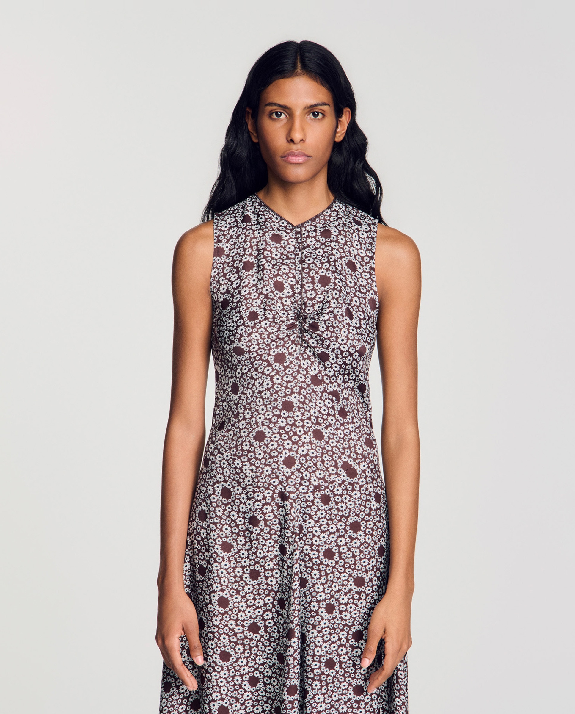Vestido midi floral fluido - Sandro - Marrón Marrón-3
