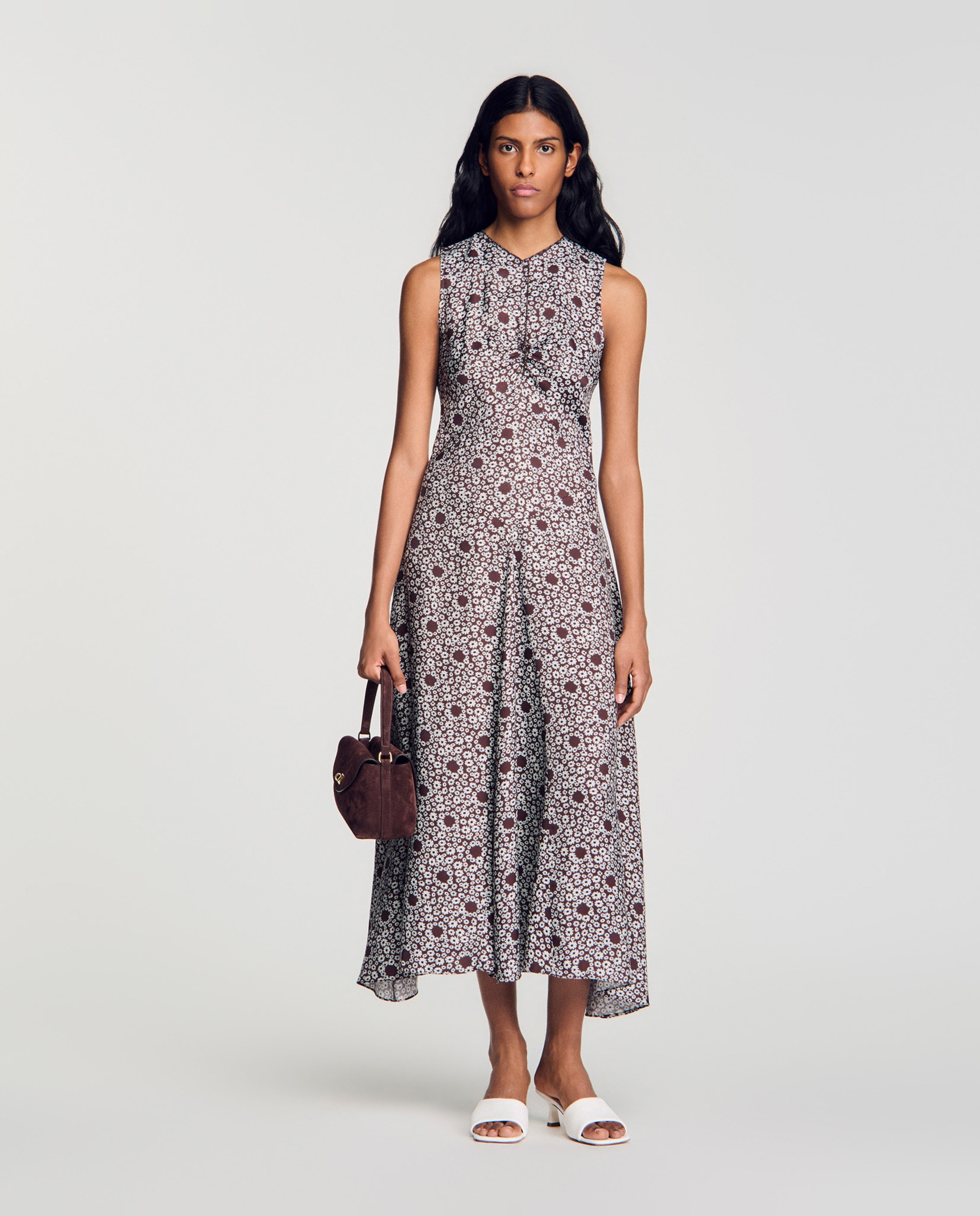 Vestido midi floral fluido - Sandro - Marrón Marrón-5