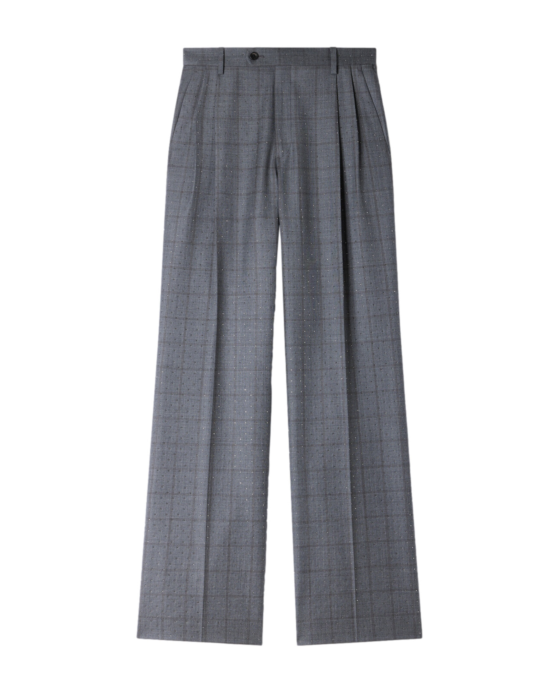 Pantalones de vestir de mujer anchos de talle alto con cuadros y strass 100% lana - Sandro - Gris oscuro Gris oscuro-6
